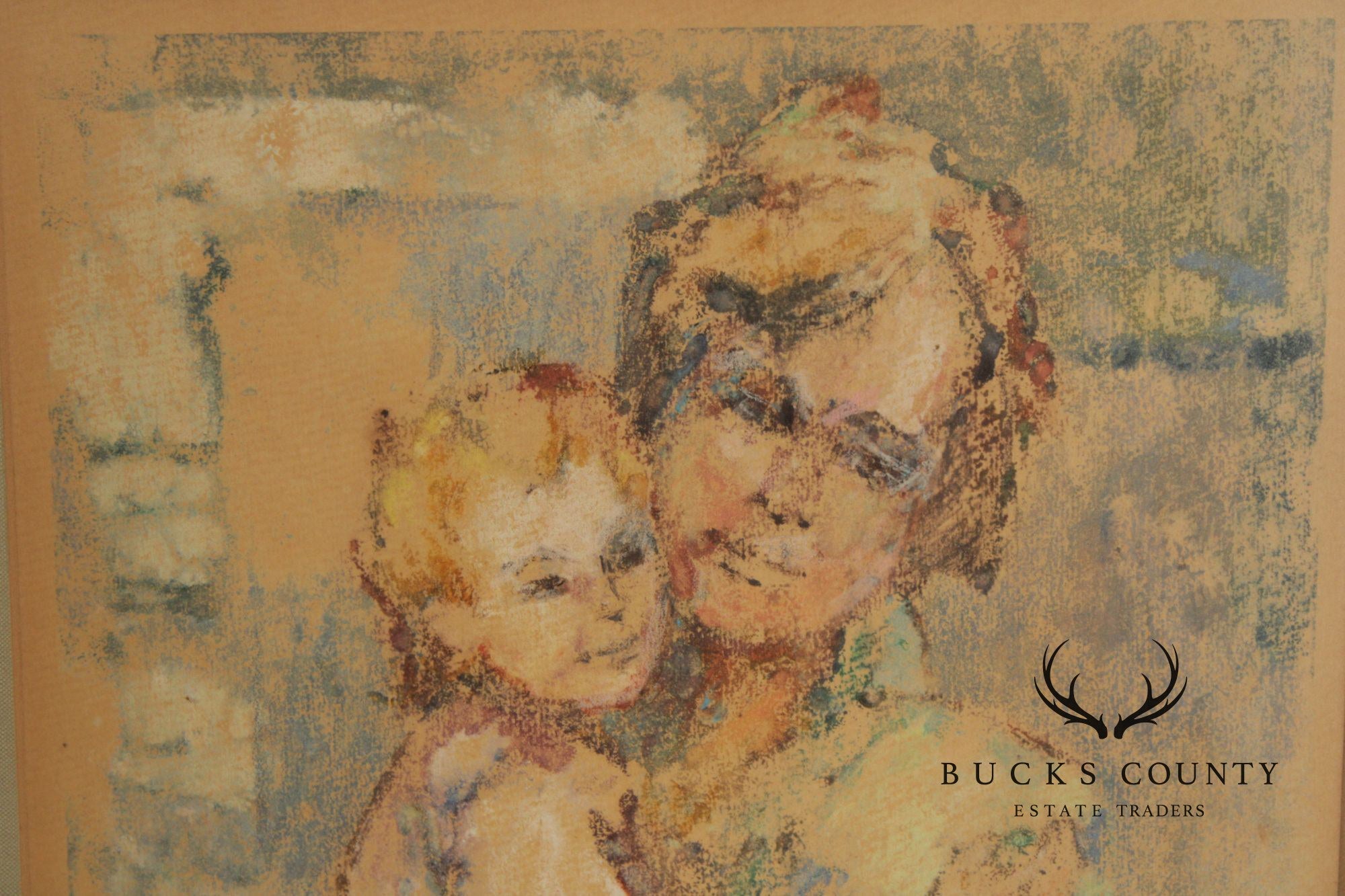 Edna Bass Impressionist Style Pastel Painting, 'Maternité'