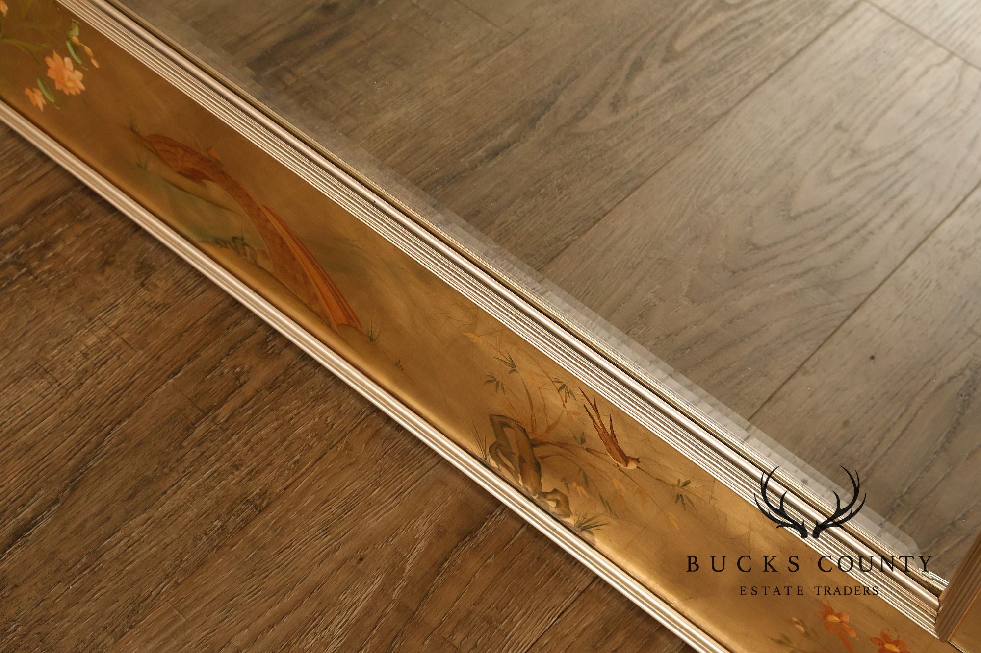 LaBarge Chinoiserie Eglomise Brass Wall Mirror