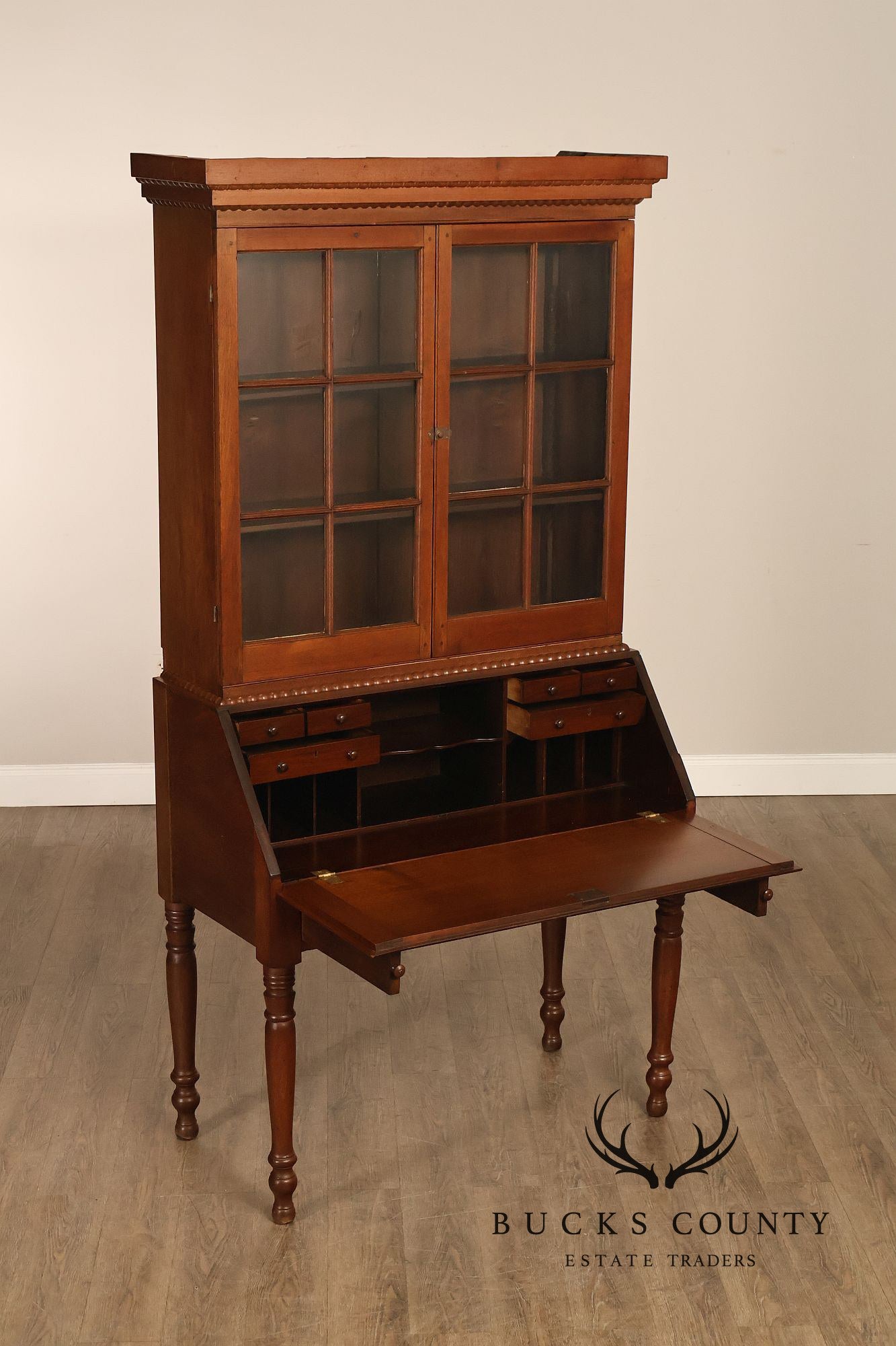 Antique American Sheraton Walnut Secretary Bookcase