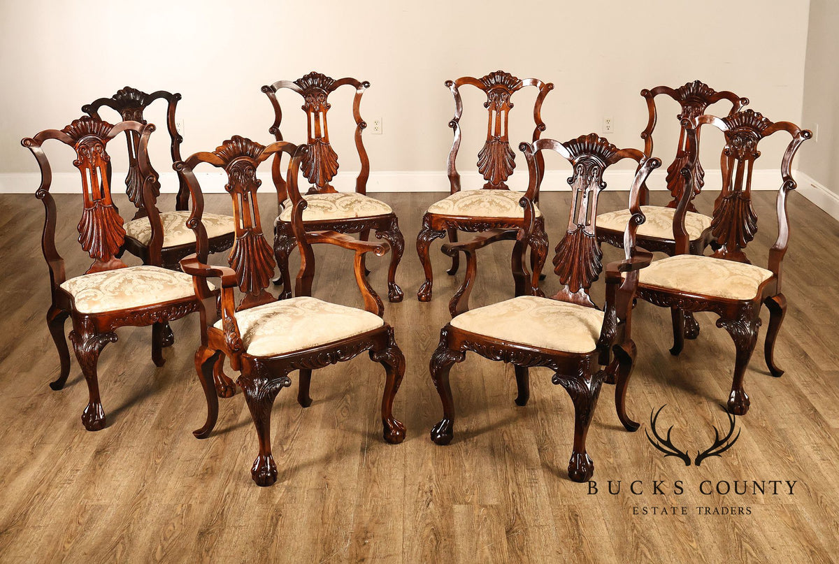 Chippendale Style Set Of 8 Mahogany Carved Claw Foot Dining Chairs
