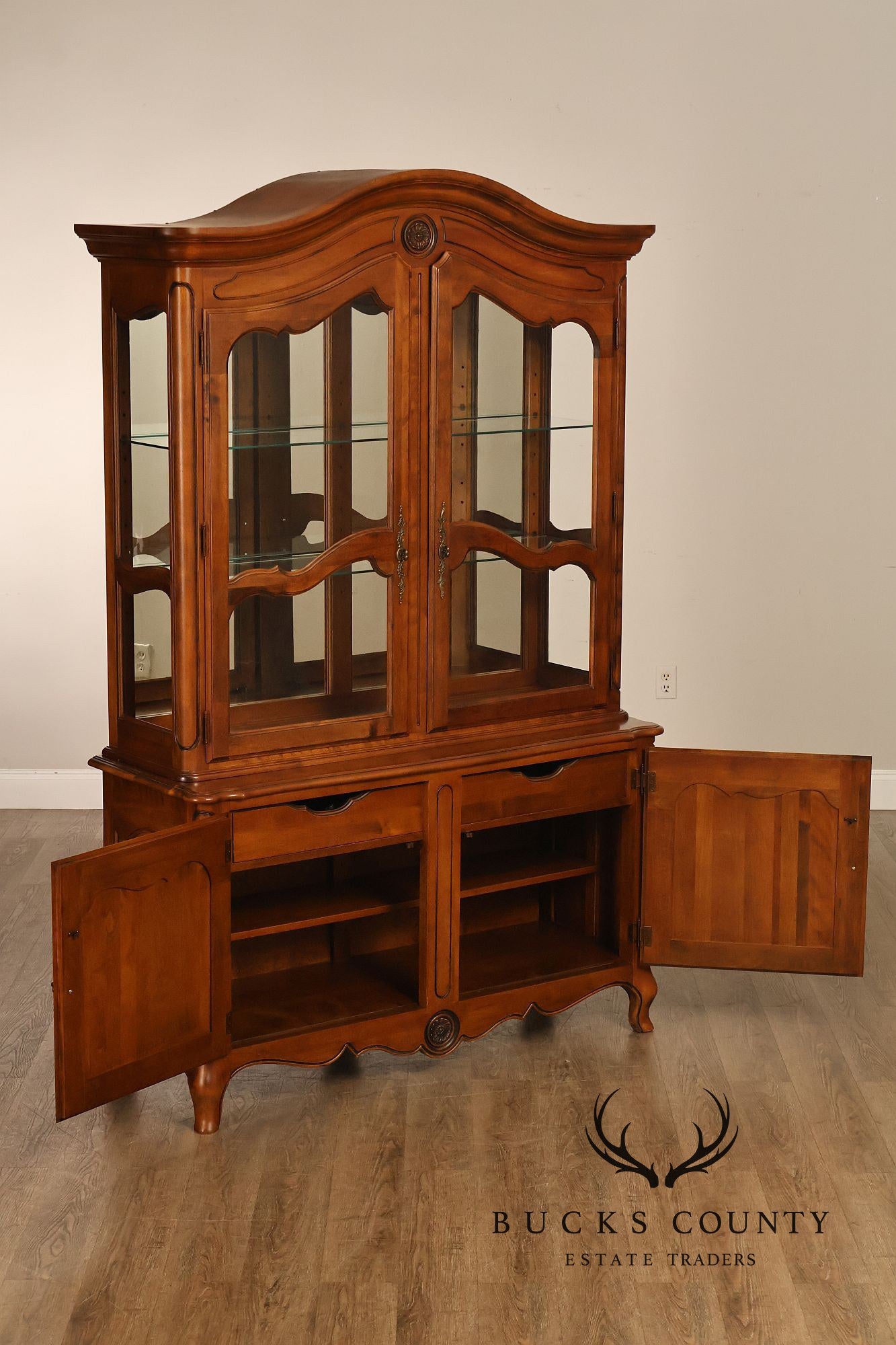 Ethan Allen French Country Two Piece China Cabinet