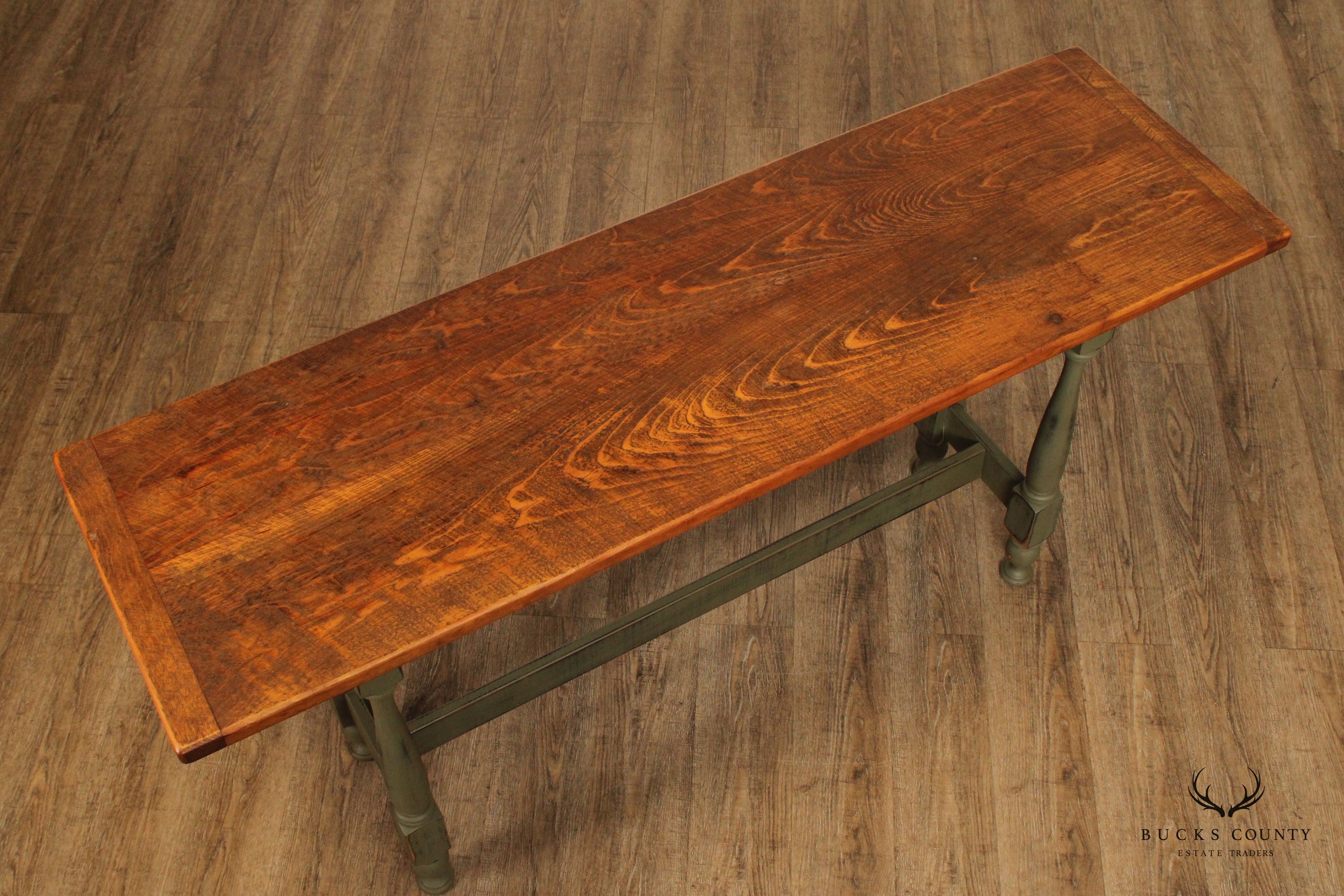 Country Farmhouse Style Hand Crafted Green Painted Console or Sofa Table