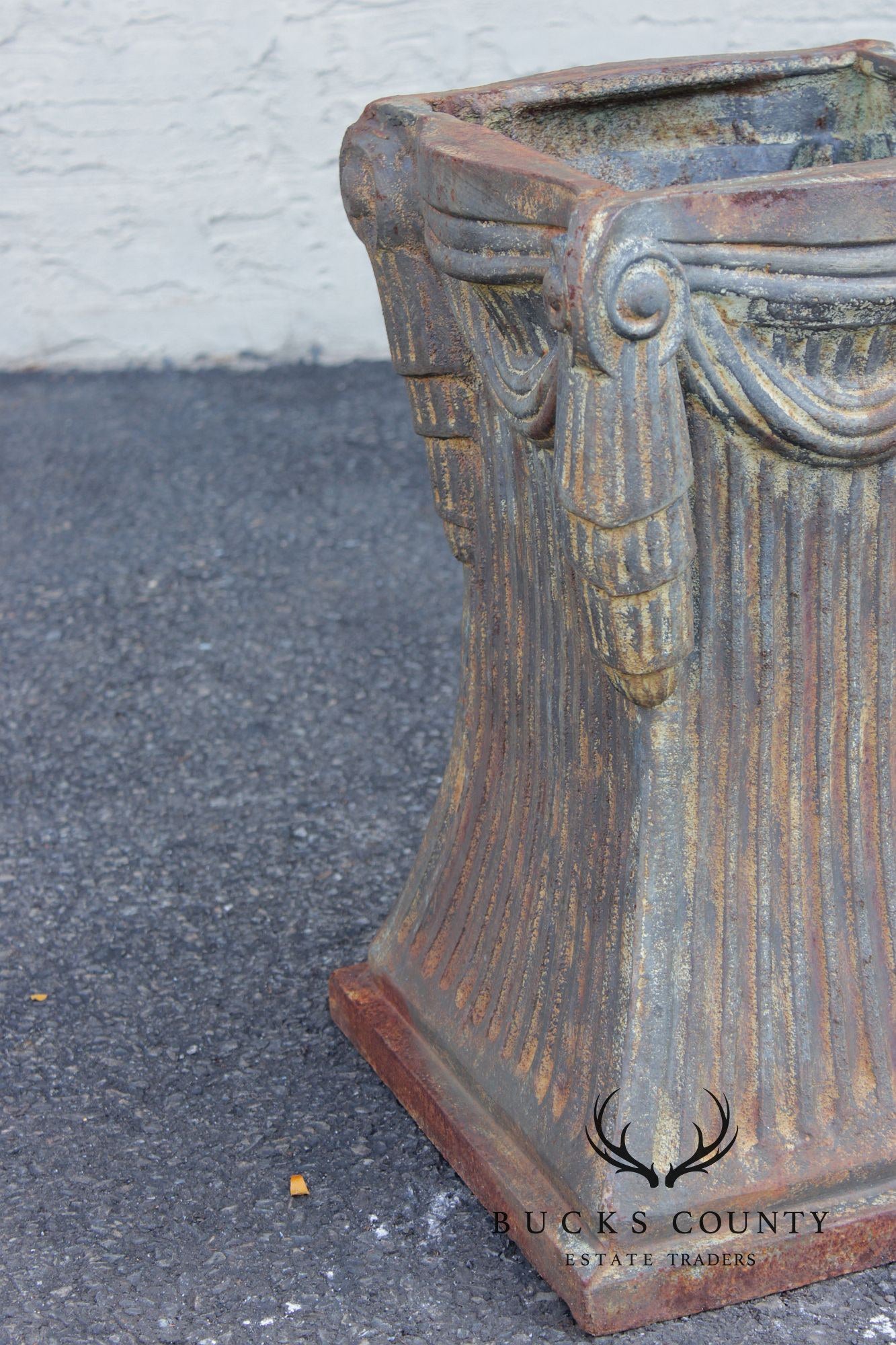 Neoclassical Style Pair Of Cast Iron Garden Planters Or Pedestal Bases