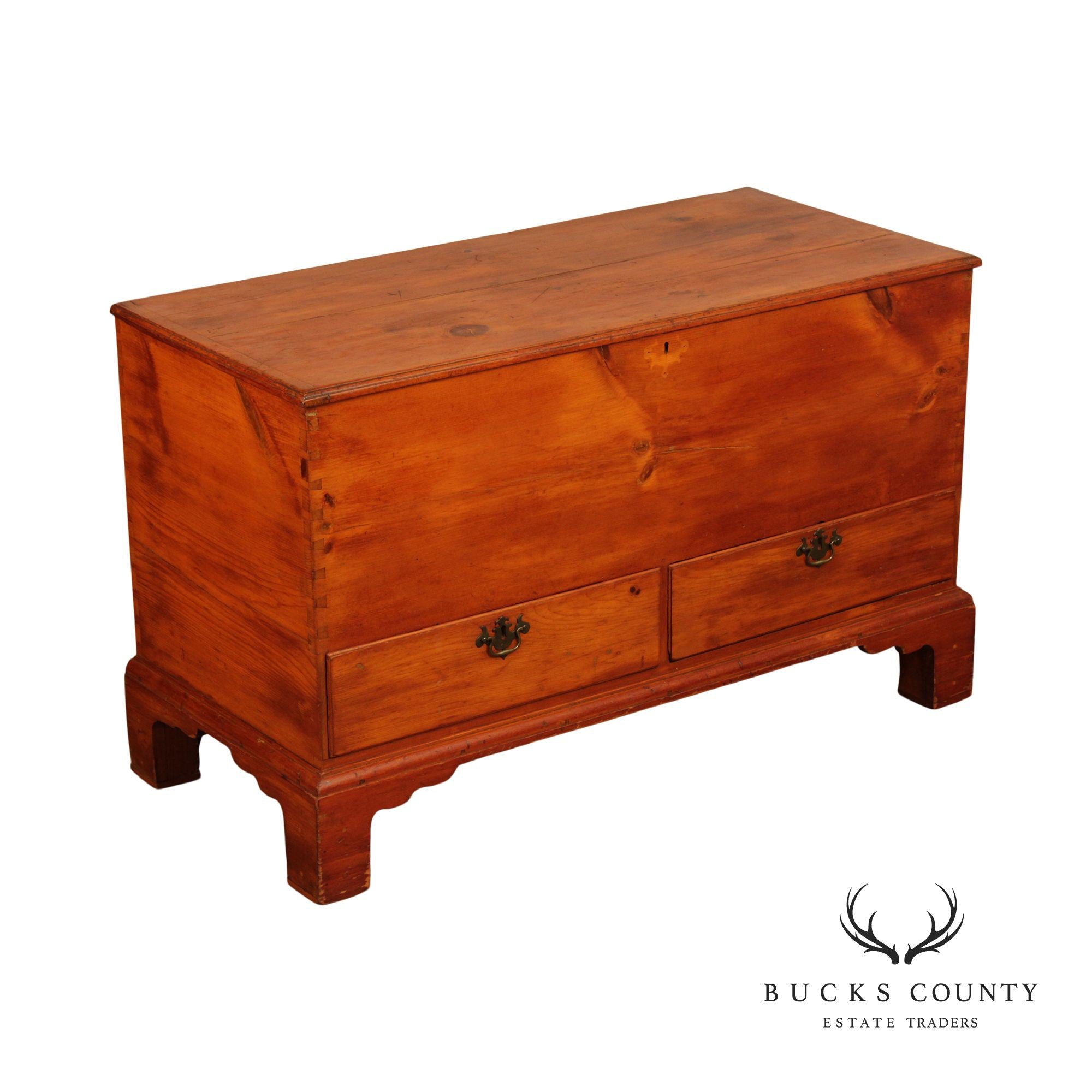 Antique Chippendale Large Two-Drawer Pine Blanket Chest