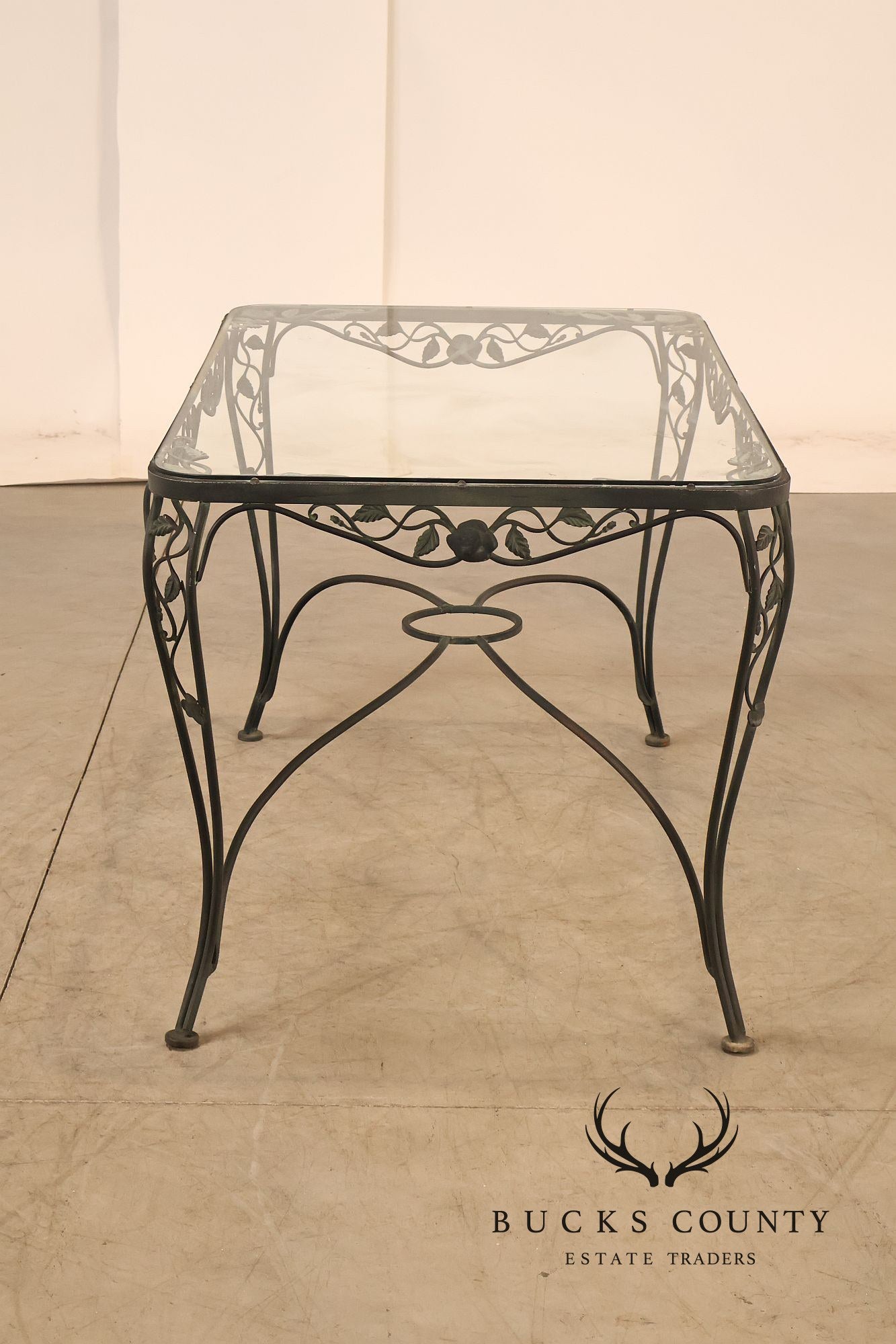 Vintage Glass Top Wrought Iron Patio Table