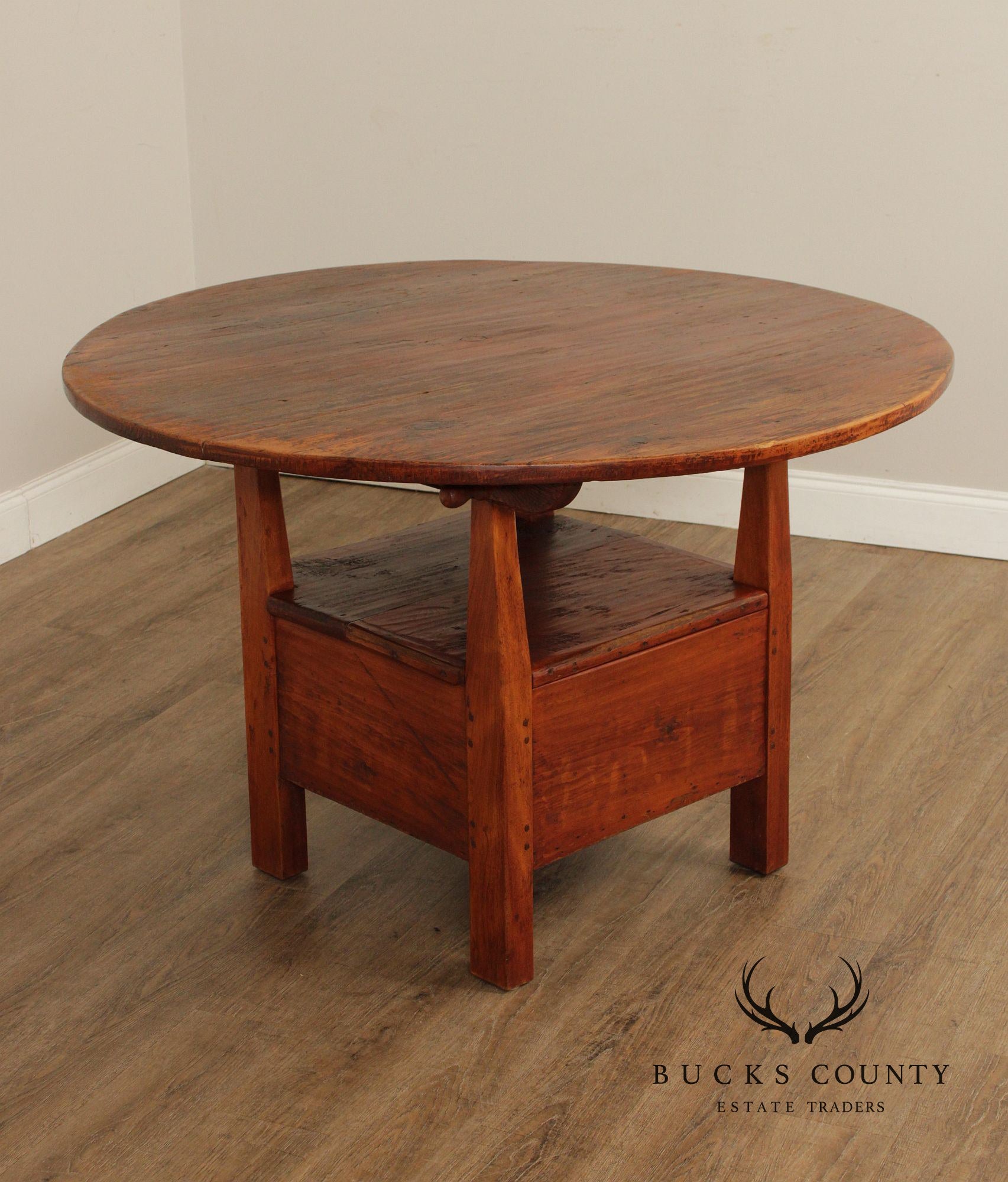 Antique Softwood Round Tilt Top Bench Dining Table