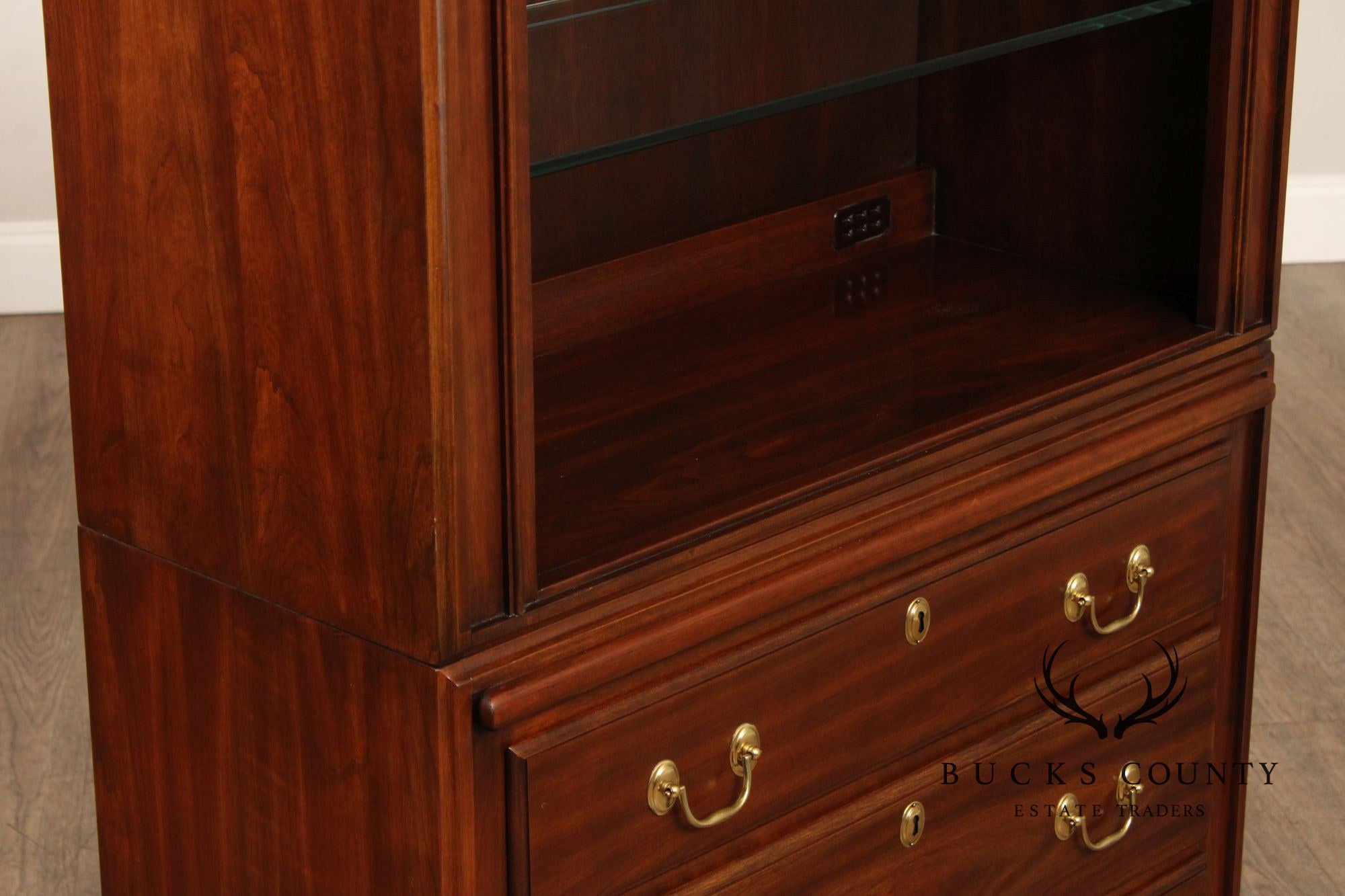 Harden Traditional Style Pair Of Cherry Lighted Display Bookcases
