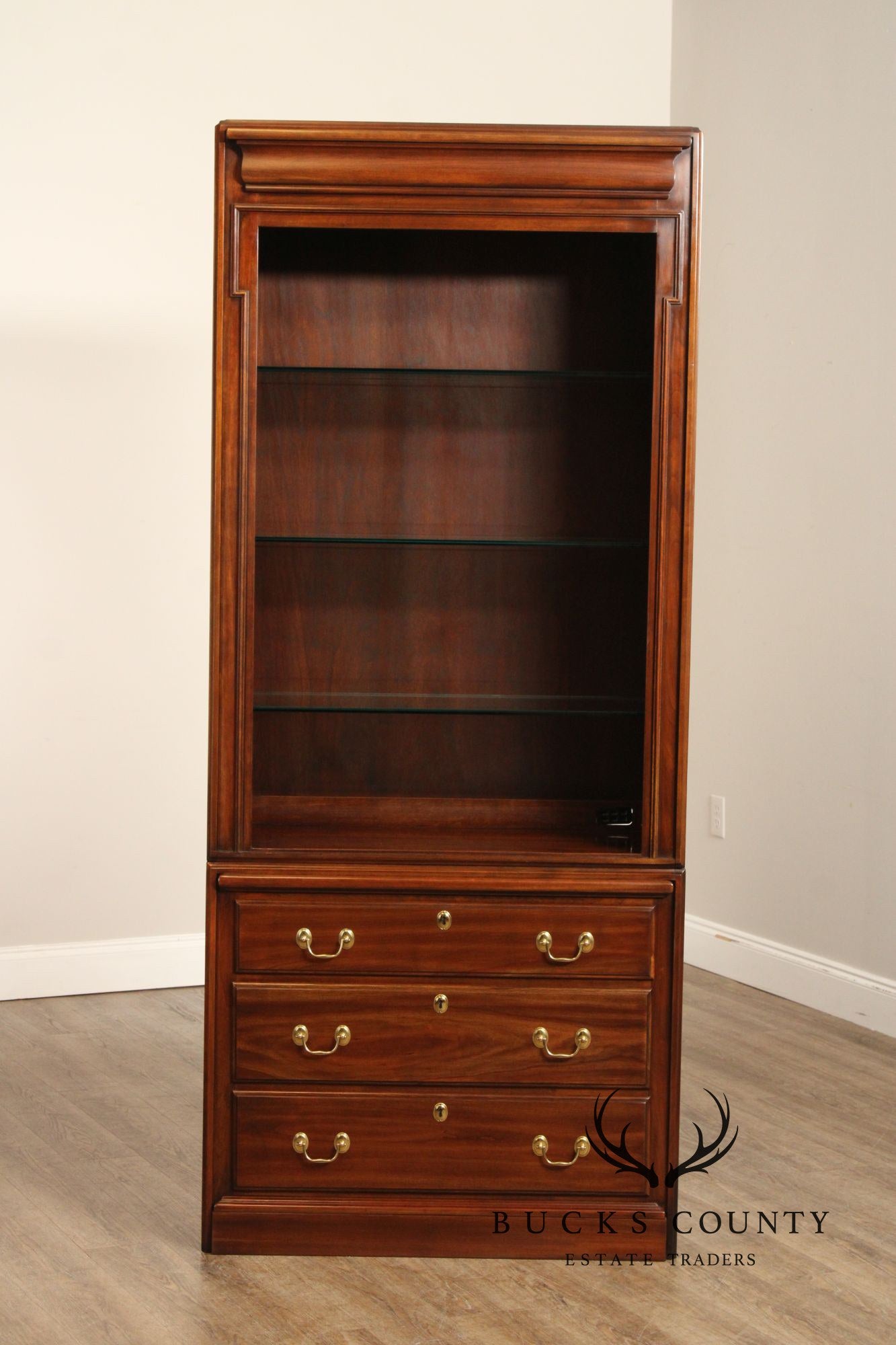 Harden Traditional Style Pair Of Cherry Lighted Display Bookcases
