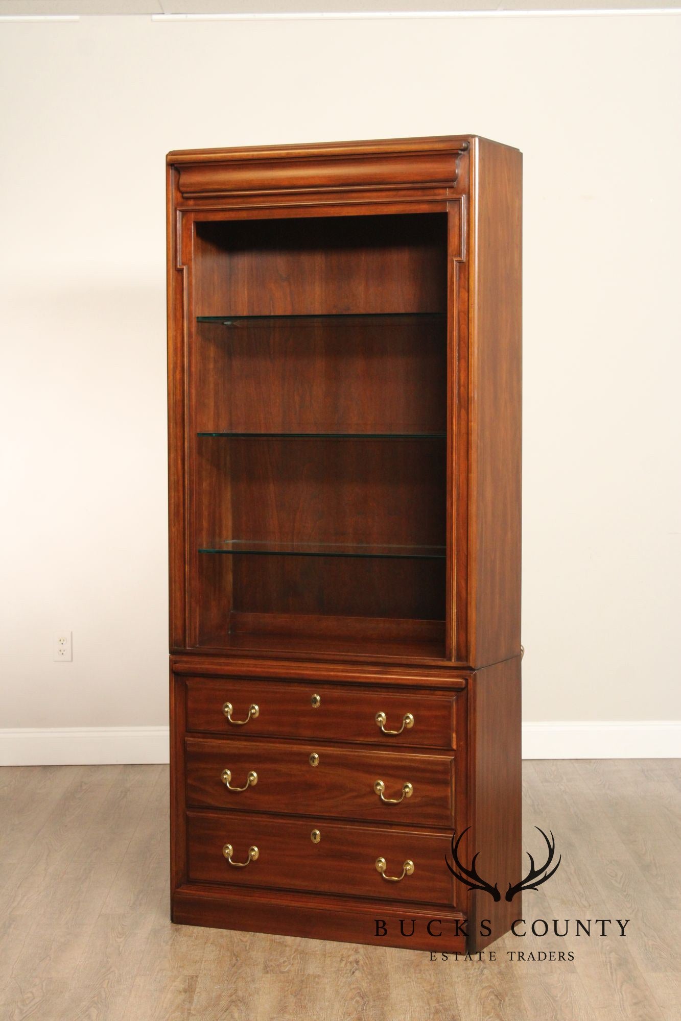 Harden Traditional Style Pair Of Cherry Lighted Display Bookcases