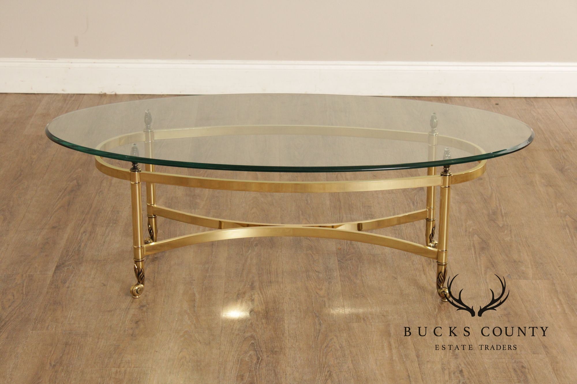 Hollywood Regency Glass Top Oval Coffee Table