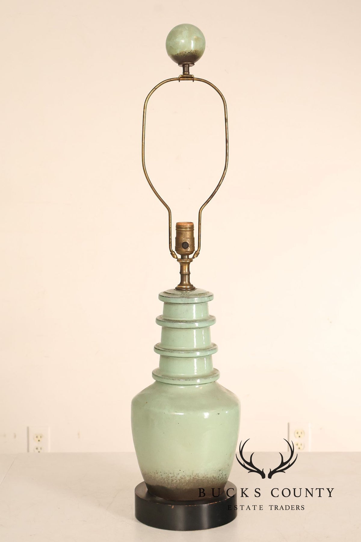 Asian Style Pair of Celadon Table Lamps