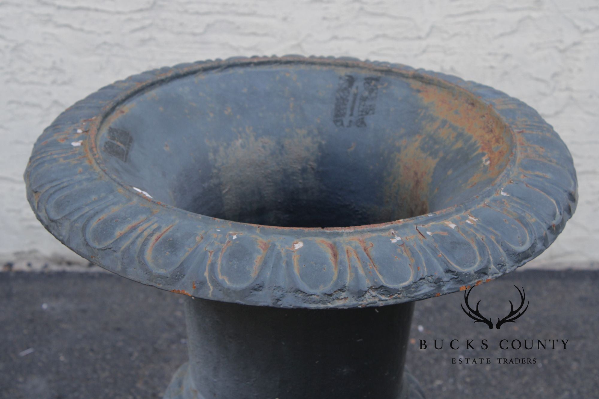 Neoclassical Style Vintage Pair Cast Iron Garden Urn Planters