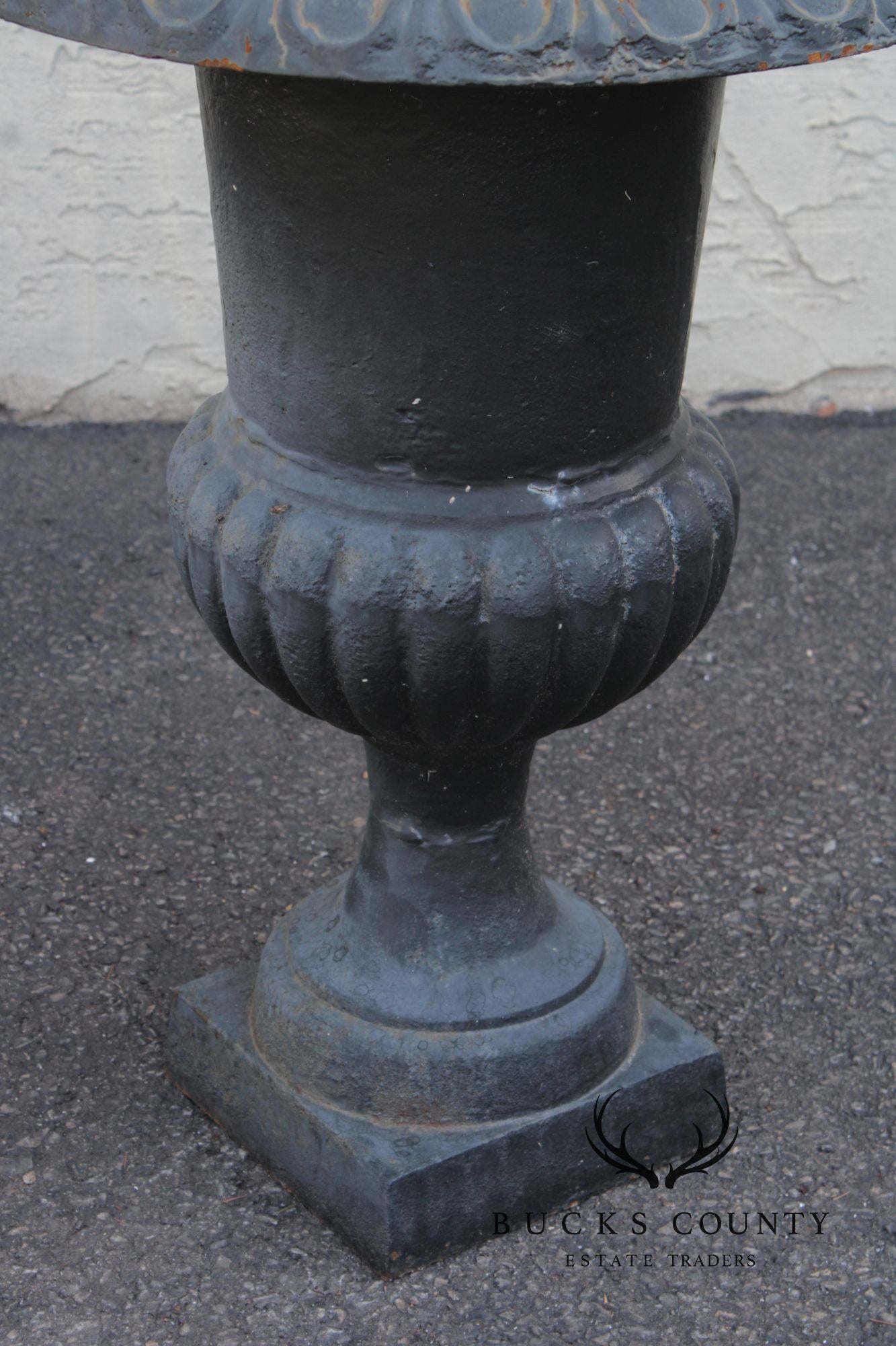 Neoclassical Style Vintage Pair Cast Iron Garden Urn Planters