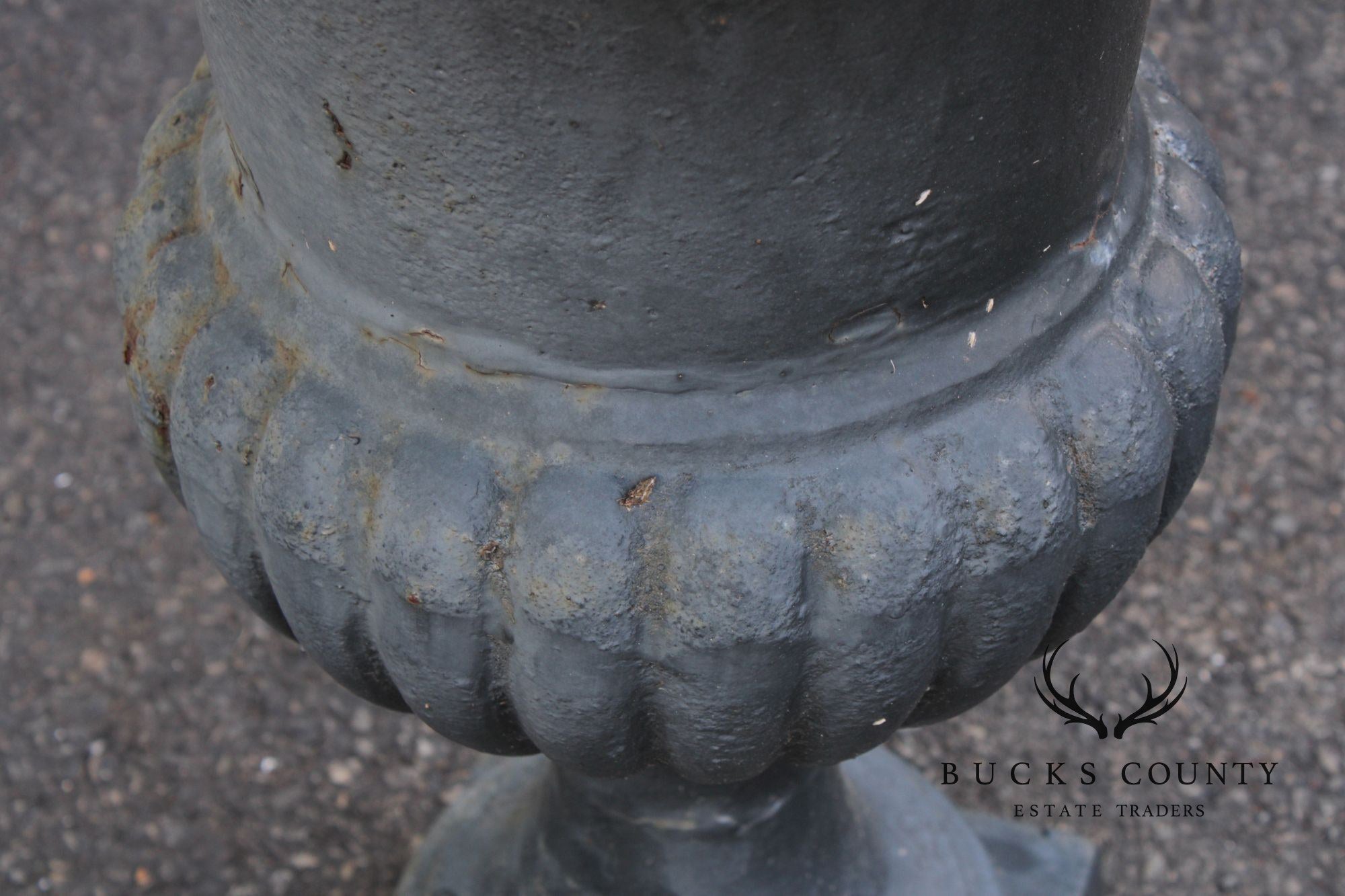 Neoclassical Style Vintage Pair Cast Iron Garden Urn Planters
