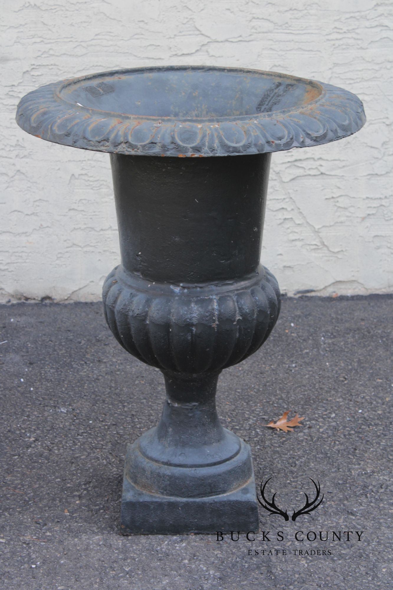 Neoclassical Style Vintage Pair Cast Iron Garden Urn Planters