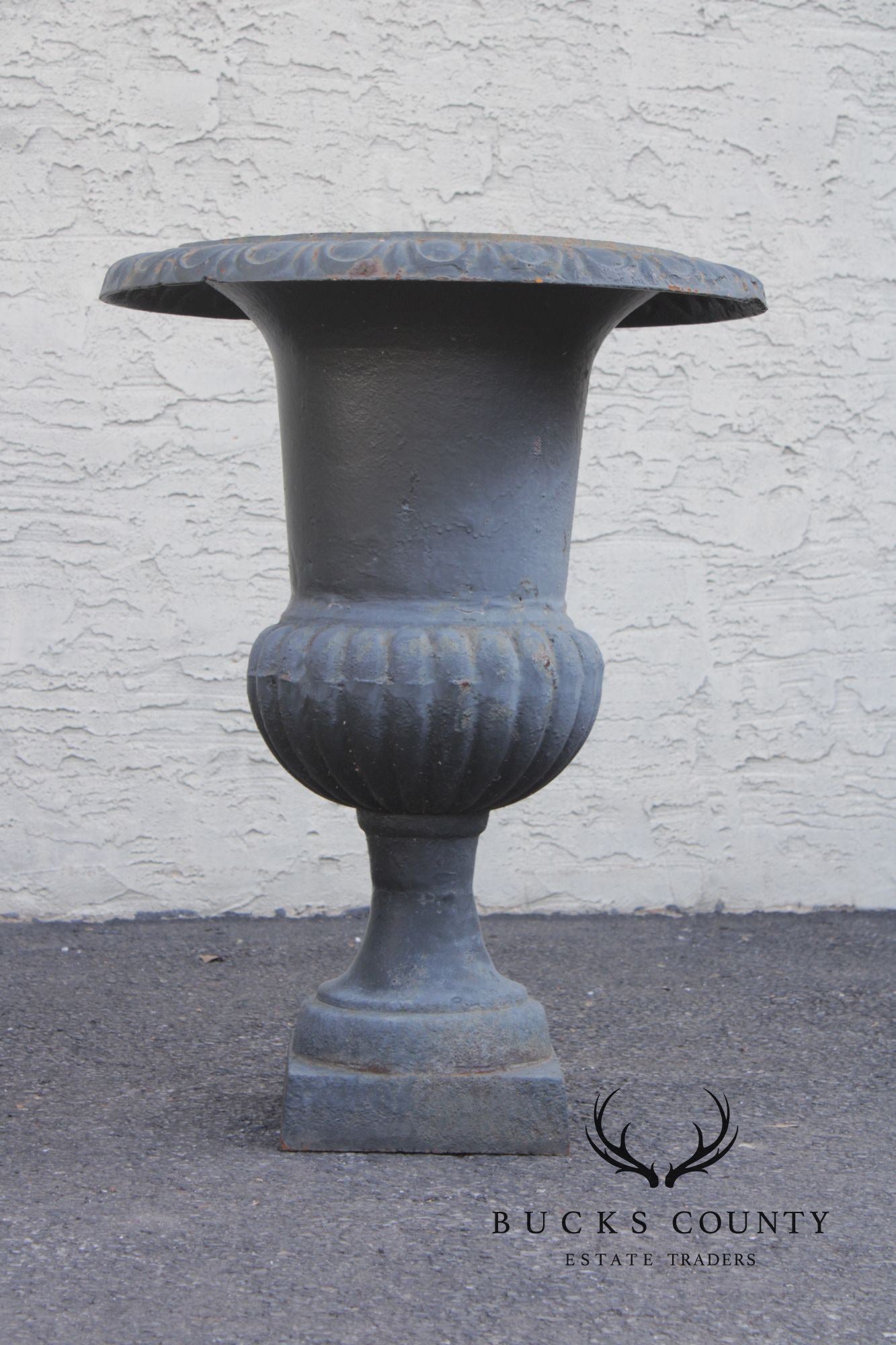 Neoclassical Style Vintage Pair Cast Iron Garden Urn Planters