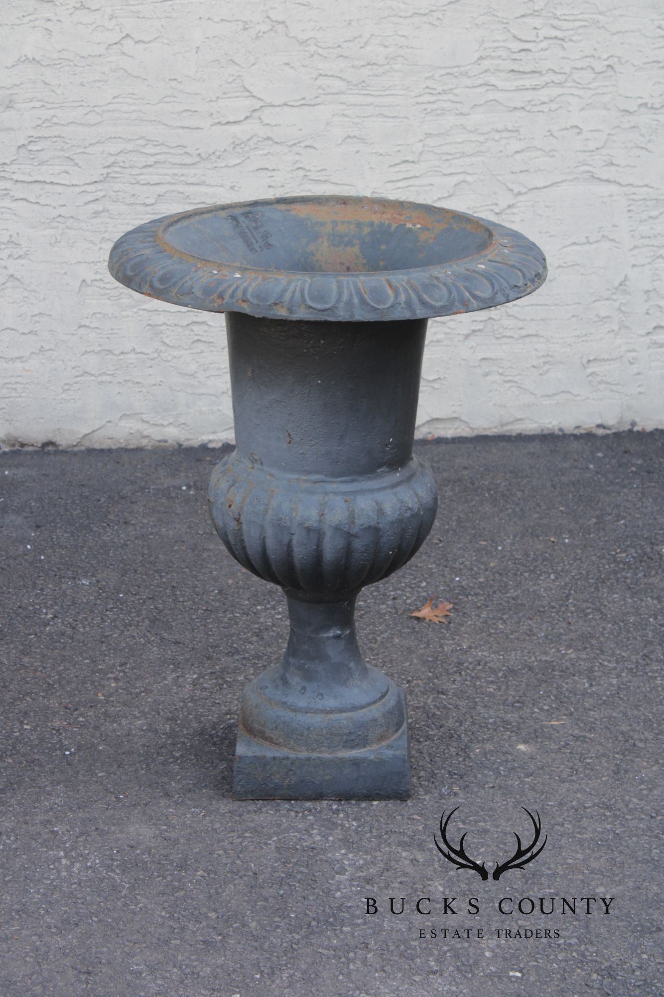Neoclassical Style Vintage Pair Cast Iron Garden Urn Planters
