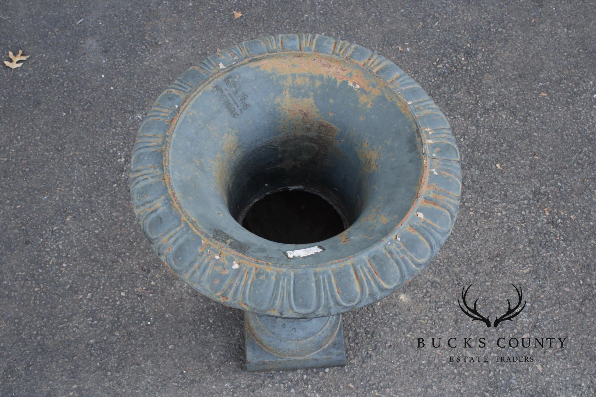 Neoclassical Style Vintage Pair Cast Iron Garden Urn Planters