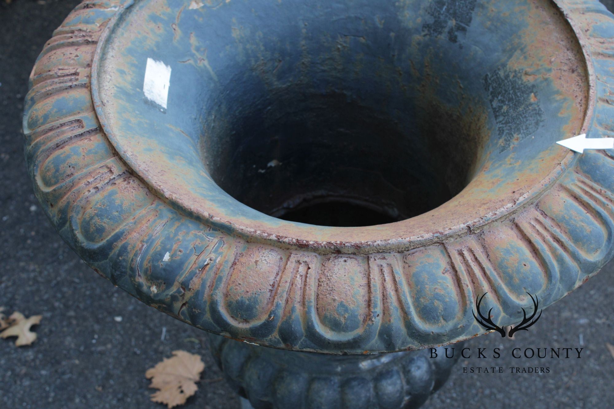 Neoclassical Style Vintage Pair Cast Iron Garden Urn Planters