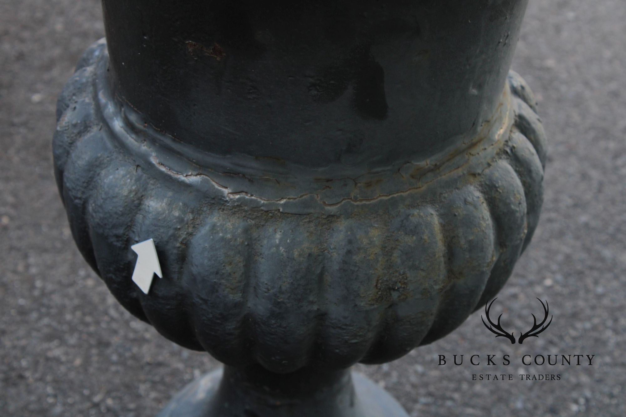 Neoclassical Style Vintage Pair Cast Iron Garden Urn Planters