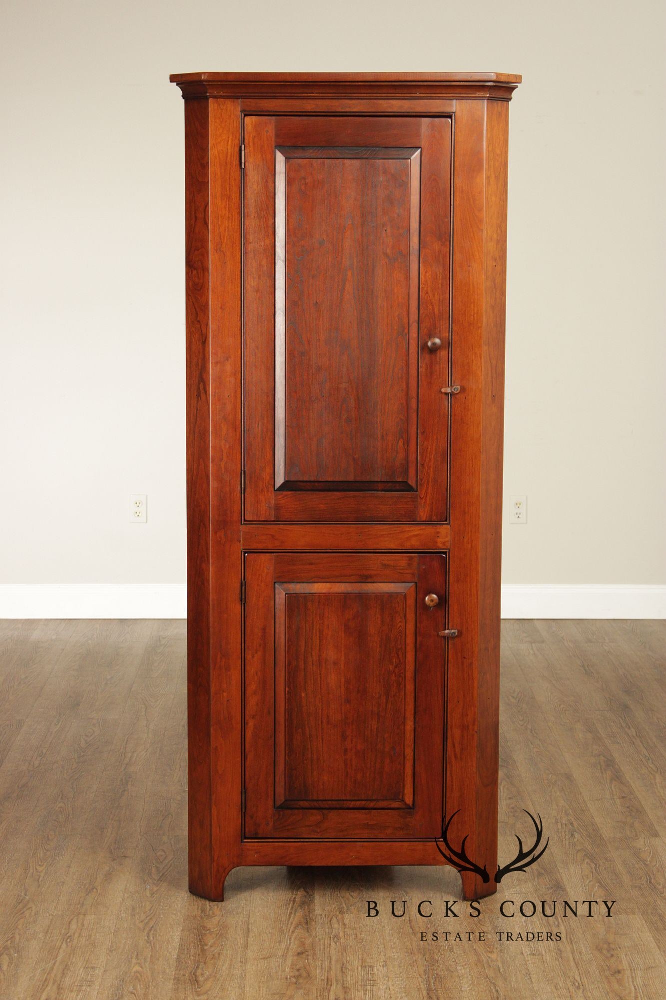Primitive Two-Door Cherry Narrow Corner Cupboard