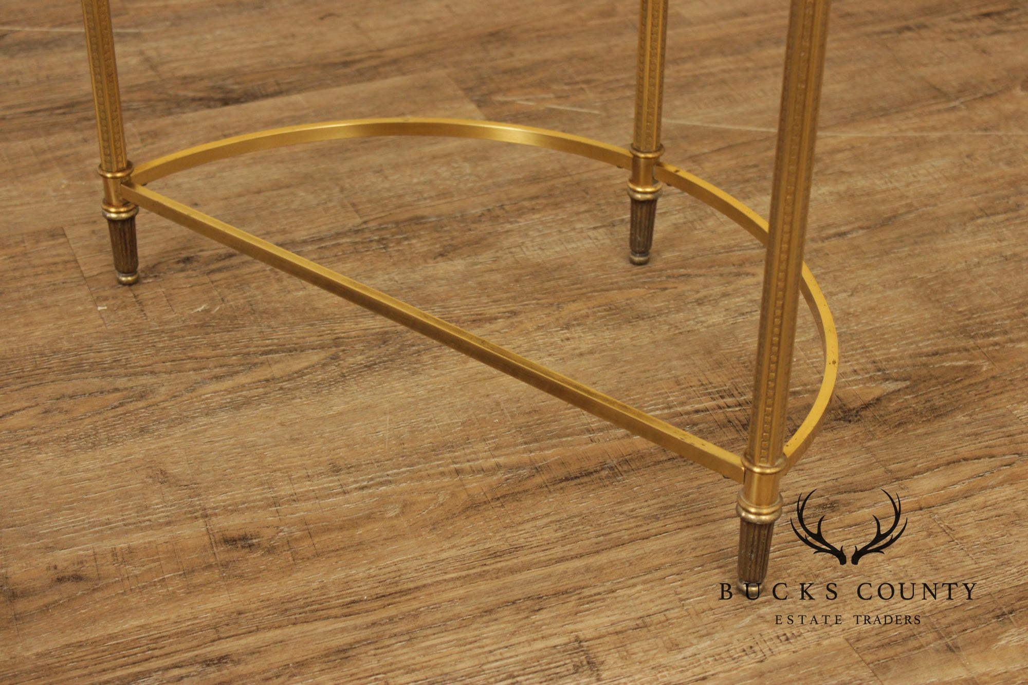 Hollywood Regency Pair of Glass Top Demilune Side Tables