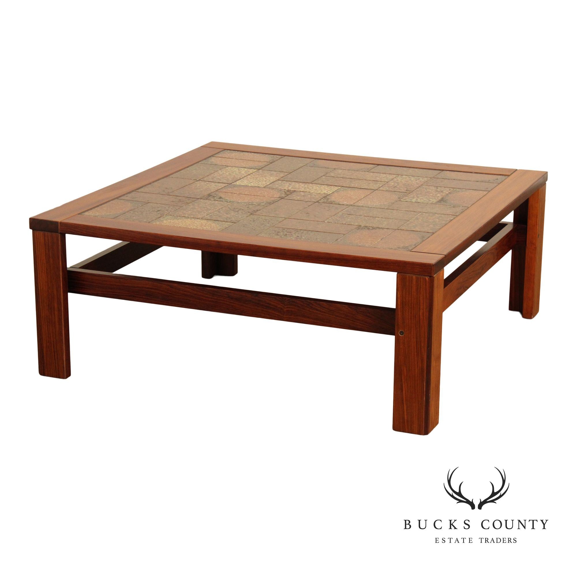 Vintage Danish Modern Rosewood & Tile Square Coffee Table