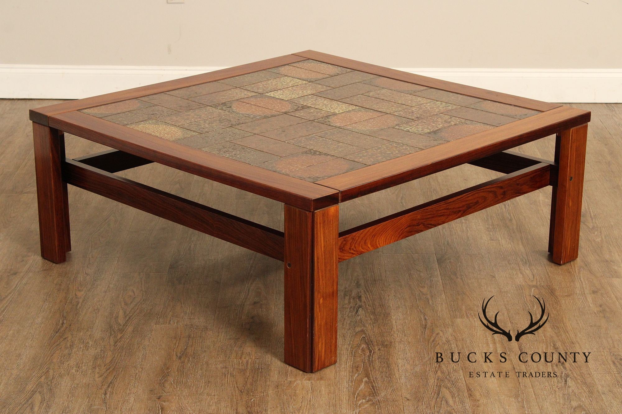 Vintage Danish Modern Rosewood & Tile Square Coffee Table
