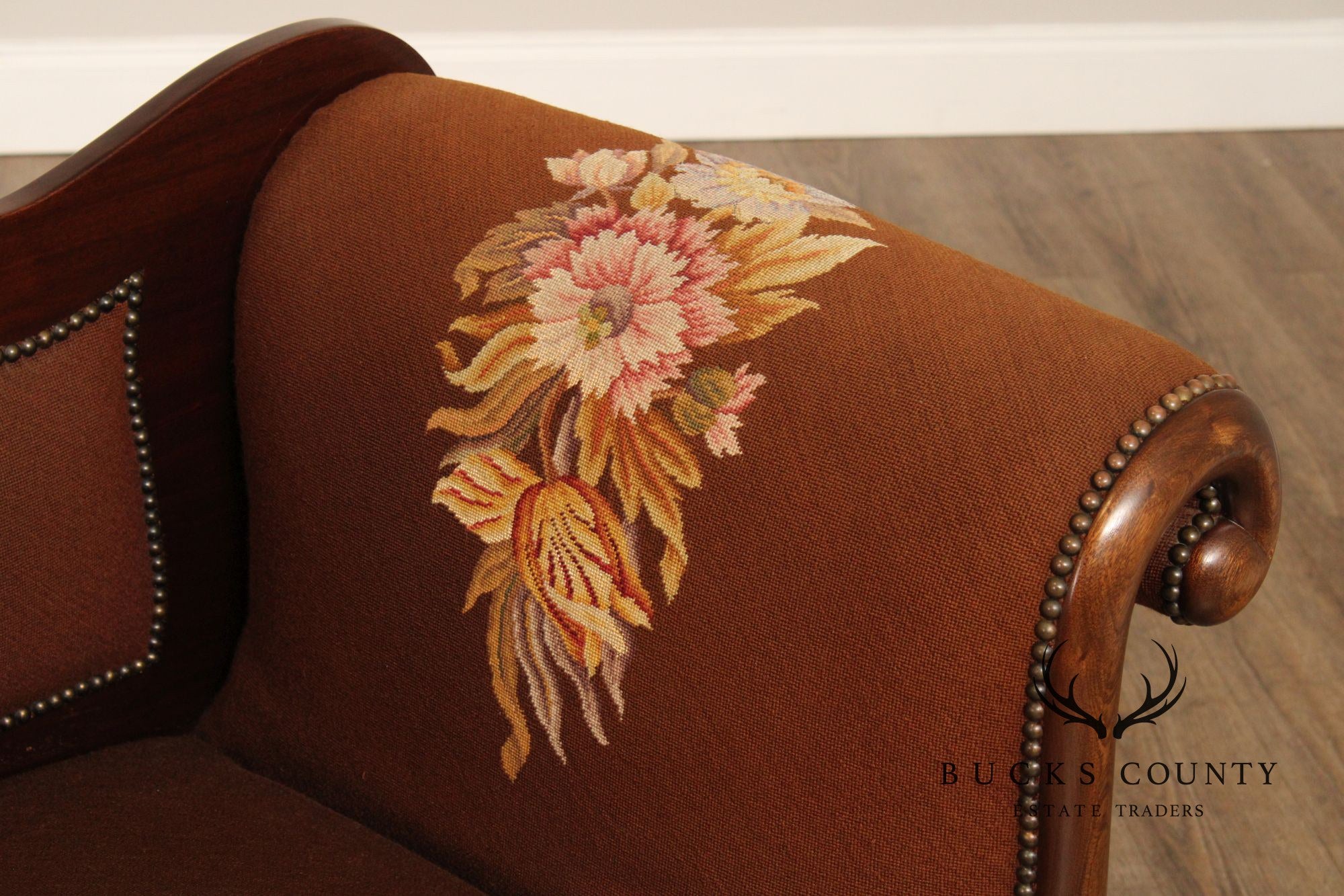 American Empire Carved Mahogany and Needlepoint Sofa