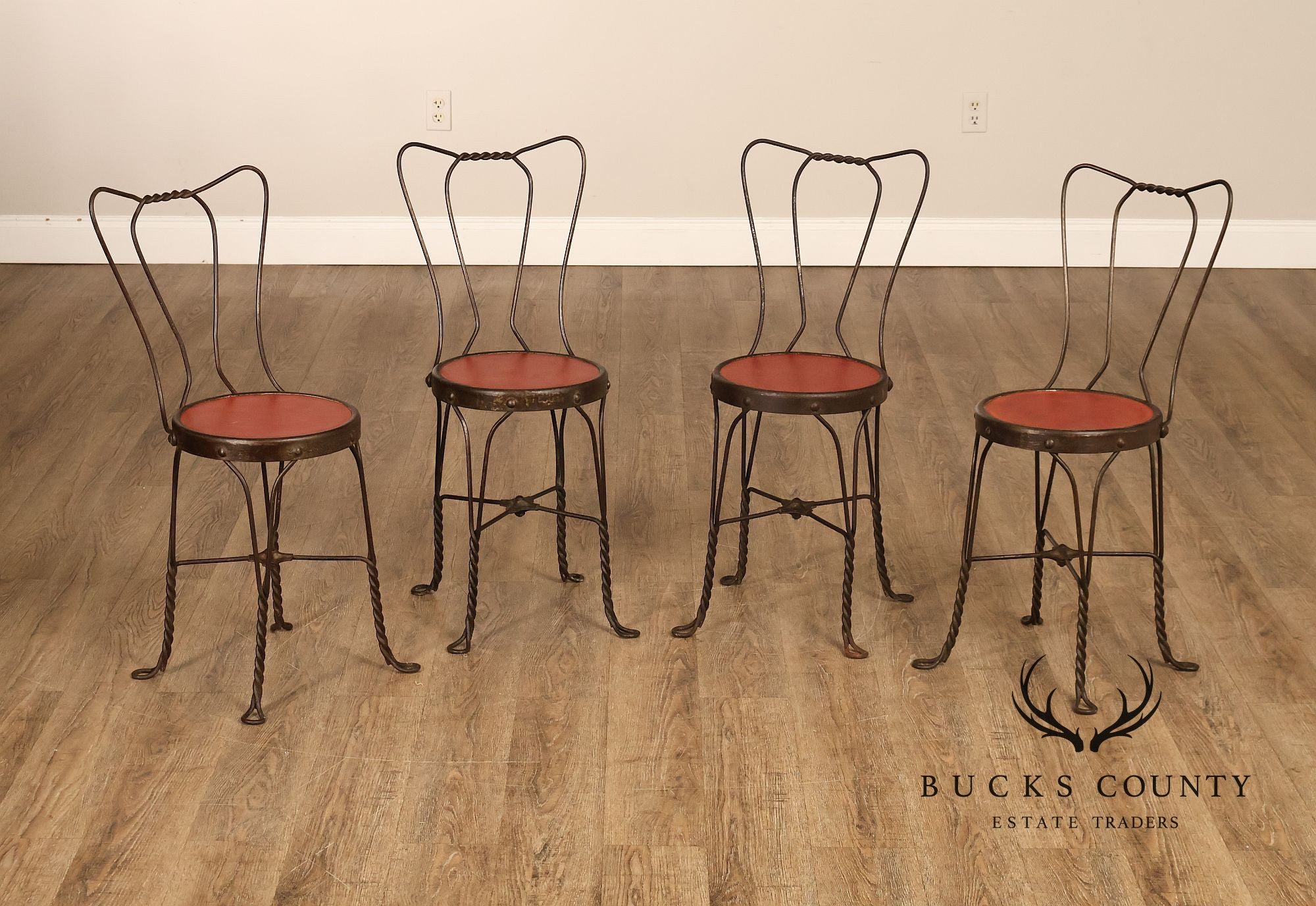 Set of 4 Vintage Wrought Iron Ice Cream Parlor Chairs