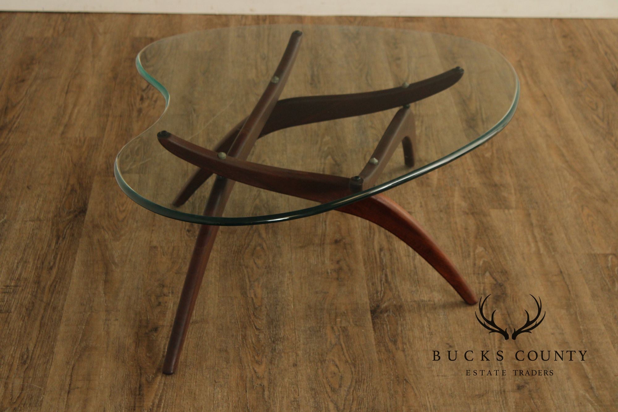 Mid Century Modern Glass Top Walnut Coffee Table