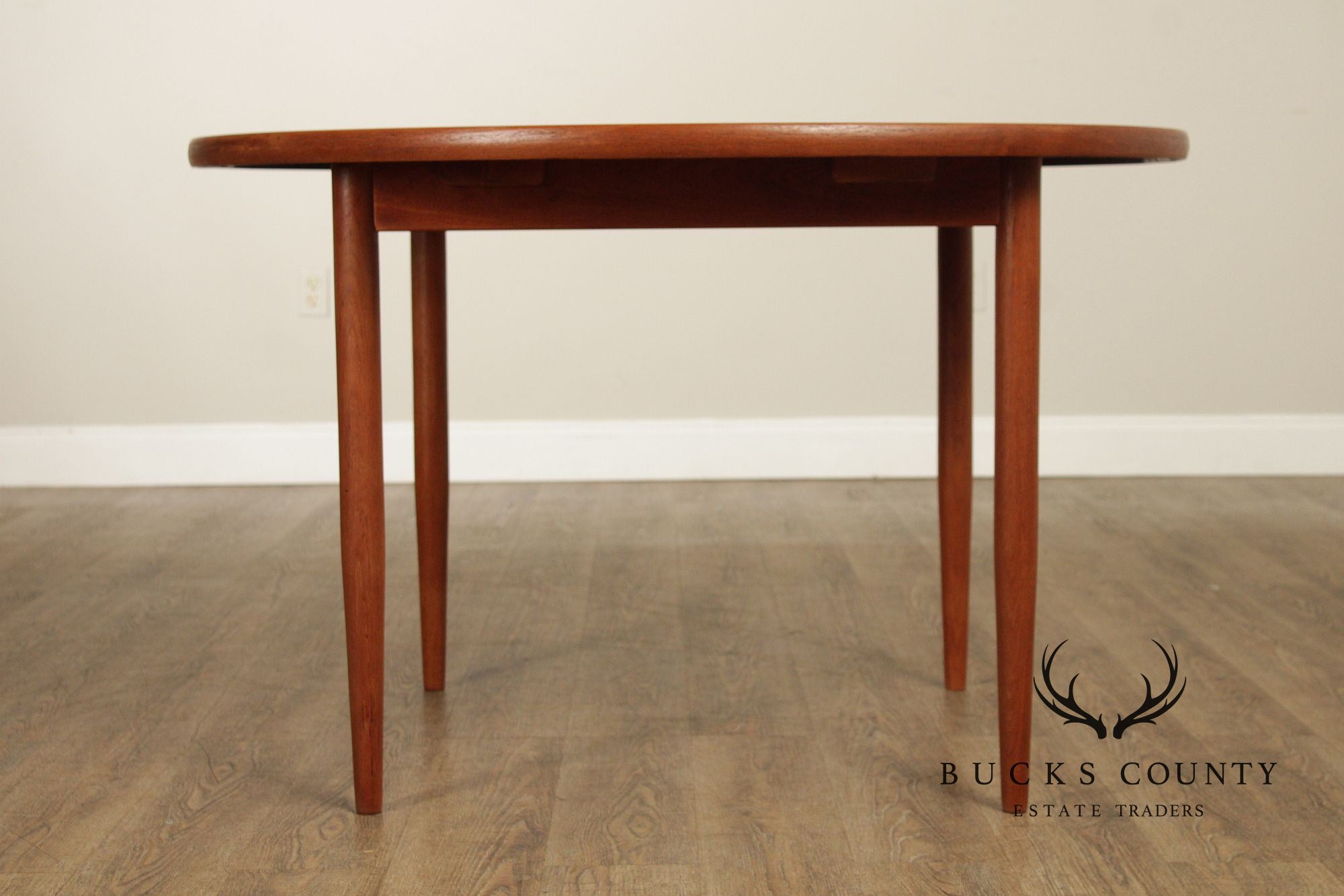 Dux Swedish Modern Teak Expandable Round Dining Table