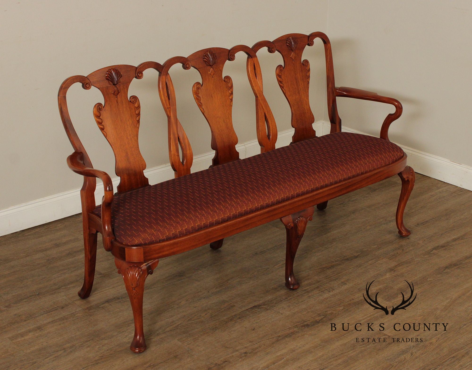 Georgian Furnishing Co. Queen Anne Style Mahogany Triple Back Settee