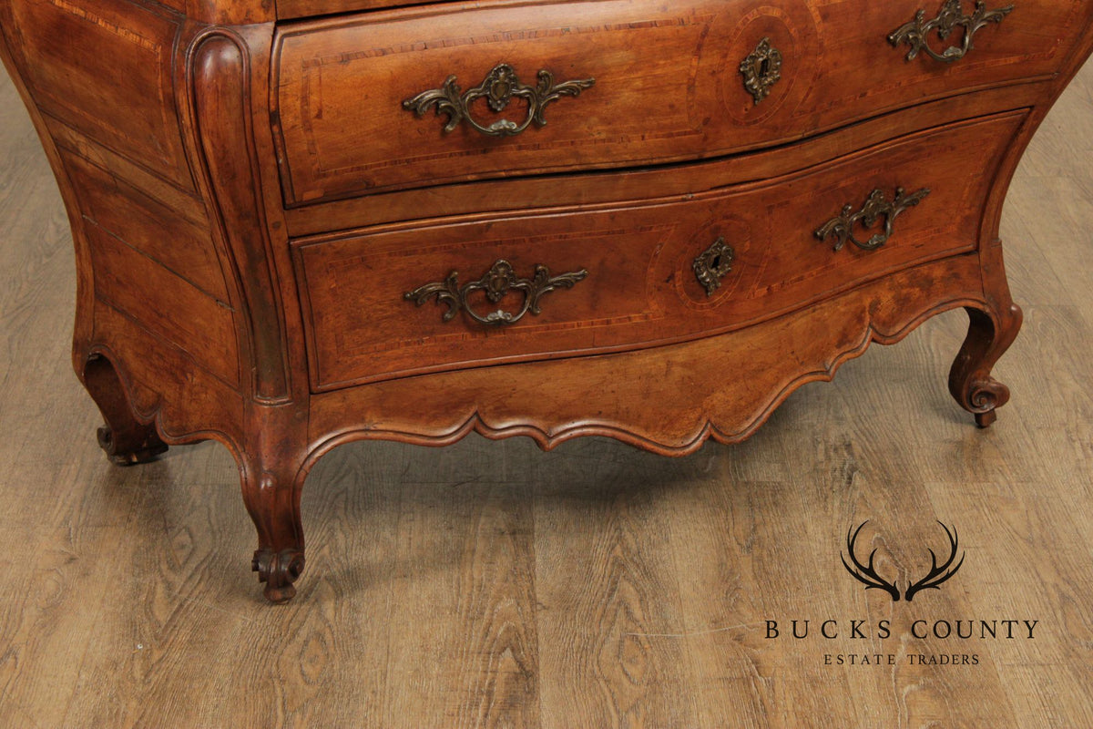 Antique French Louis XV Style Inlaid Bombe Commode Chest