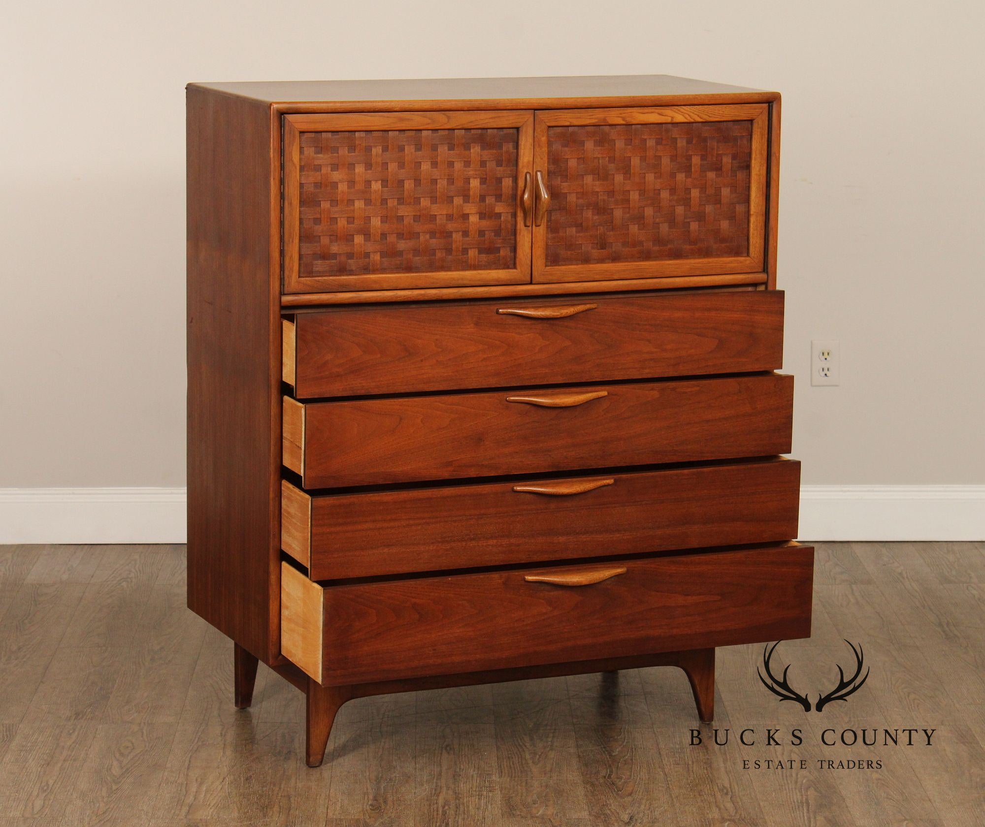 Lane Mid-Century Modern Walnut High Chest With Doors