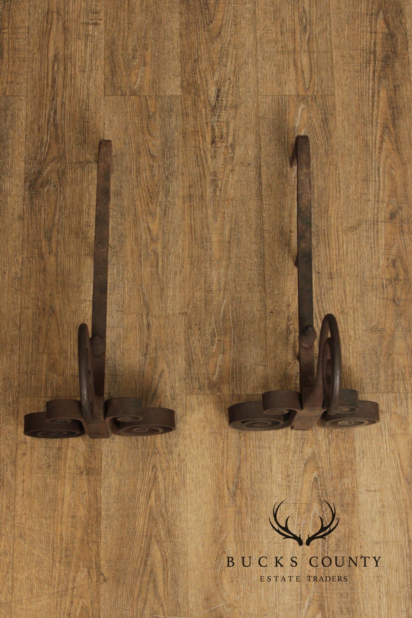 Antique Pair of Hand Forged of Fireplace Andirons
