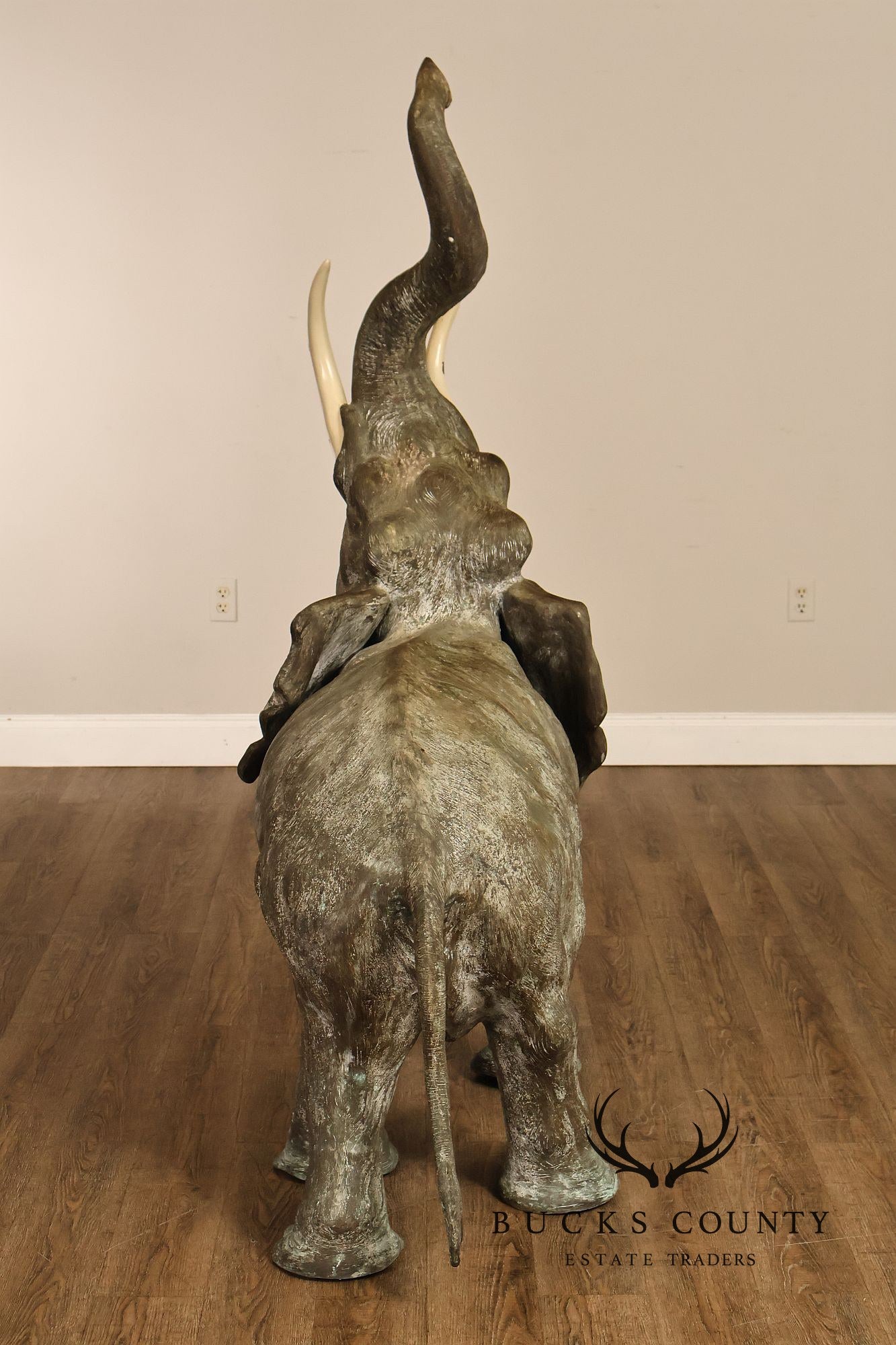 Monumental Cast Bronze Raised Trunk Elephant Garden Statue