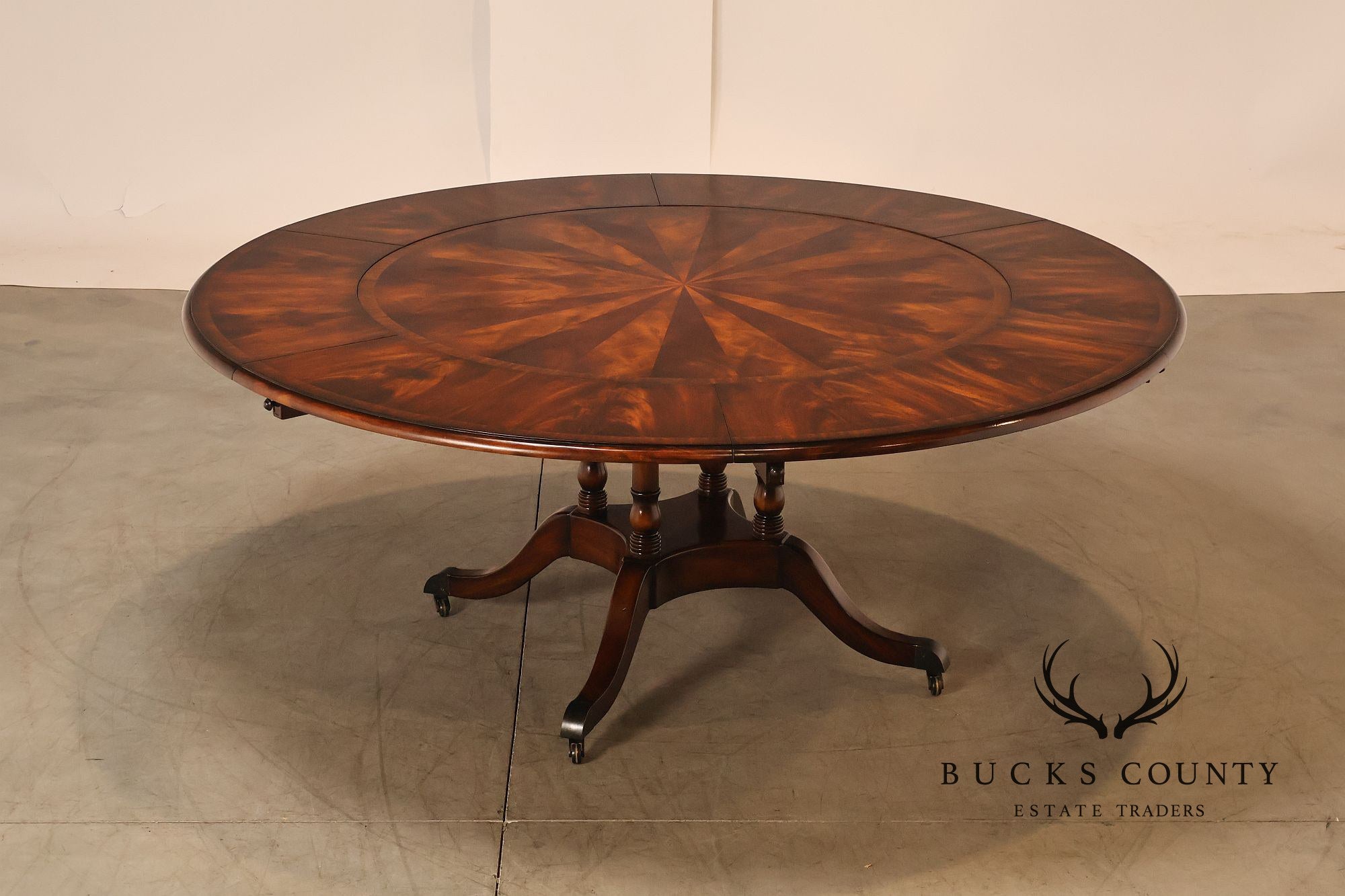 Theodore Alexander Regency Style Flame Mahogany Round Expanding Dining Table