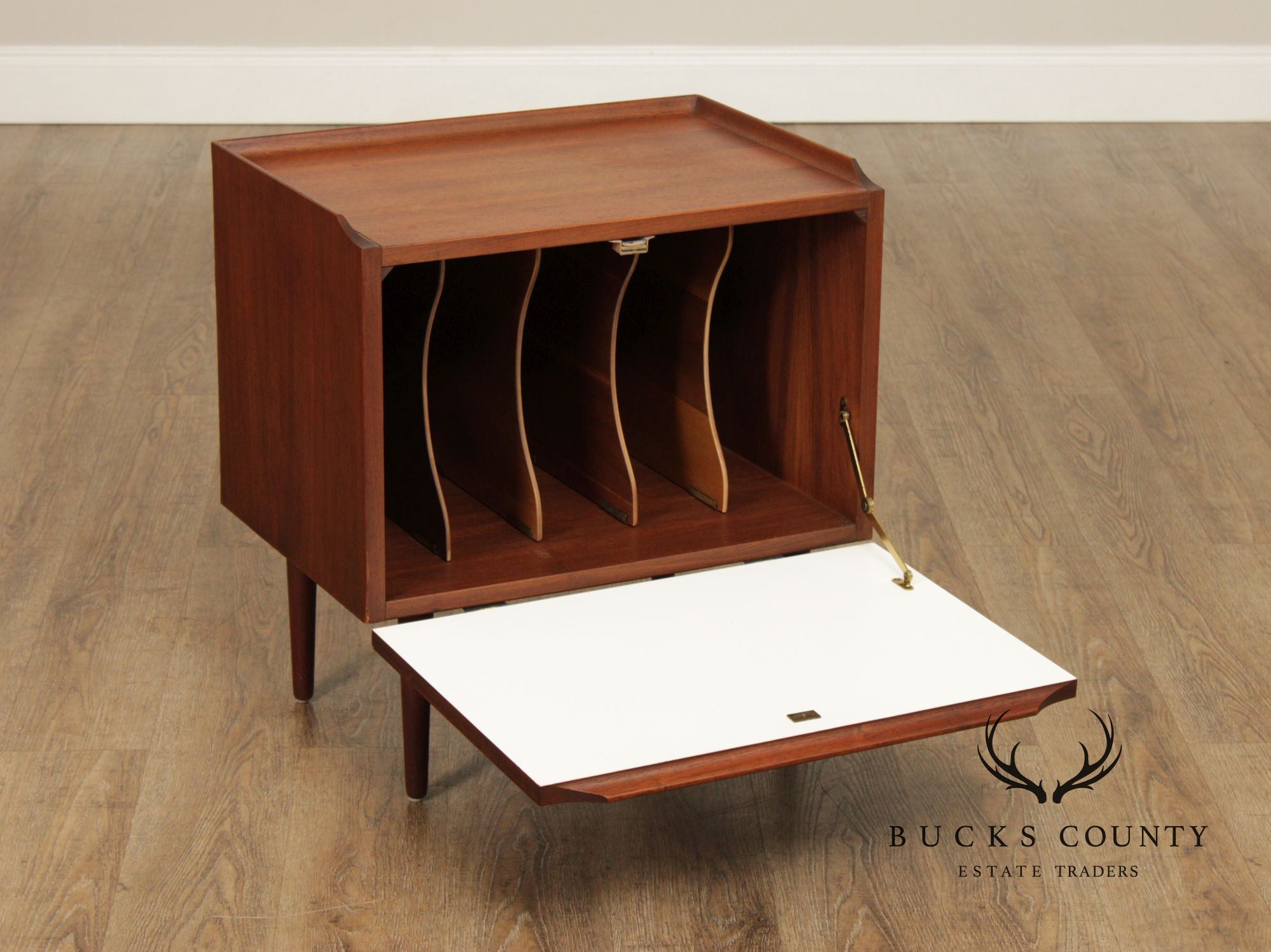 Mid Century Modern Walnut Record Cabinet Side Table