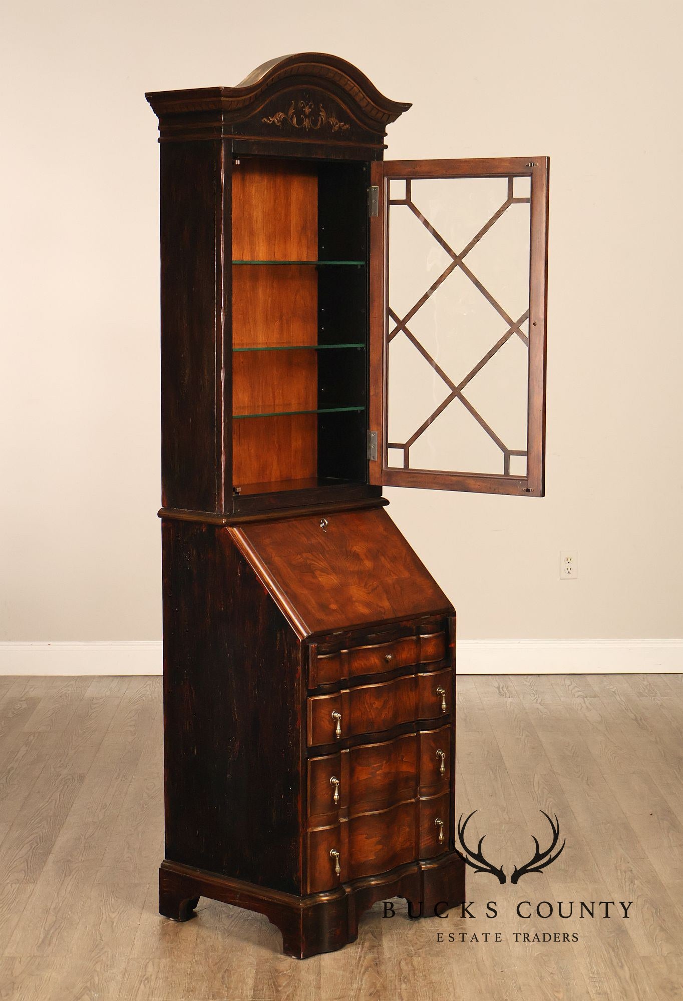 Hooker Furniture Seven Seas Narrow Burlwood Secretary Bookcase Cabinet