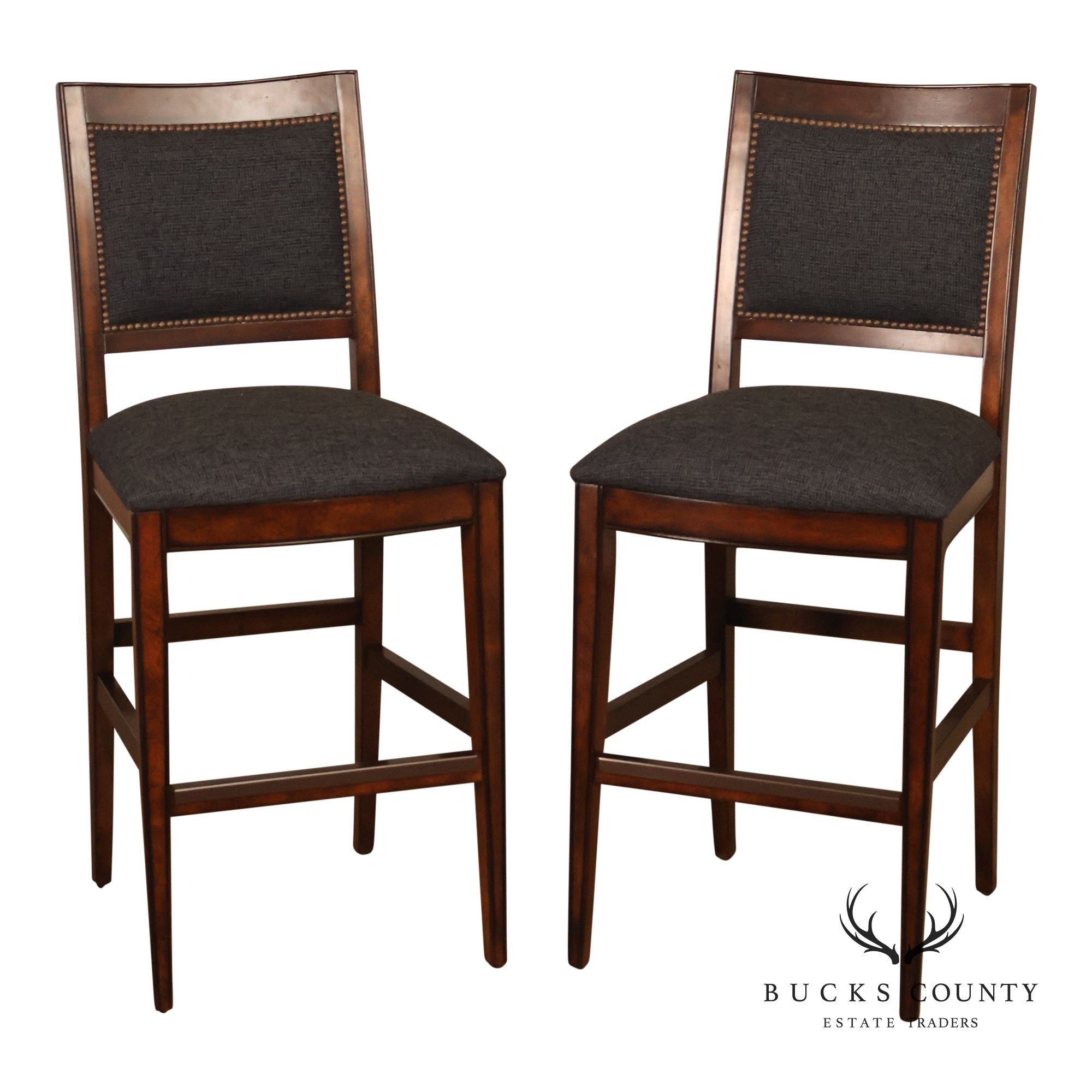 Contemporary Pair of Upholstered Bar Stools