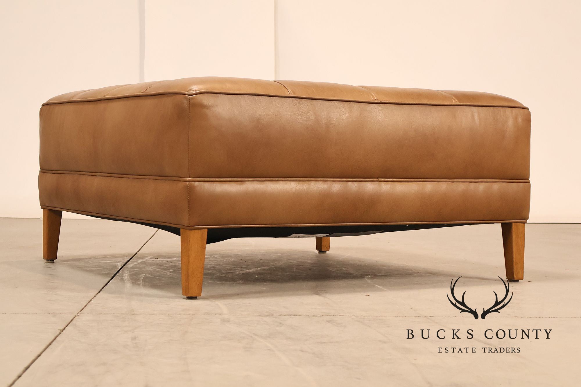 Ethan Allen 'Nassau' Tufted Leather Square Ottoman