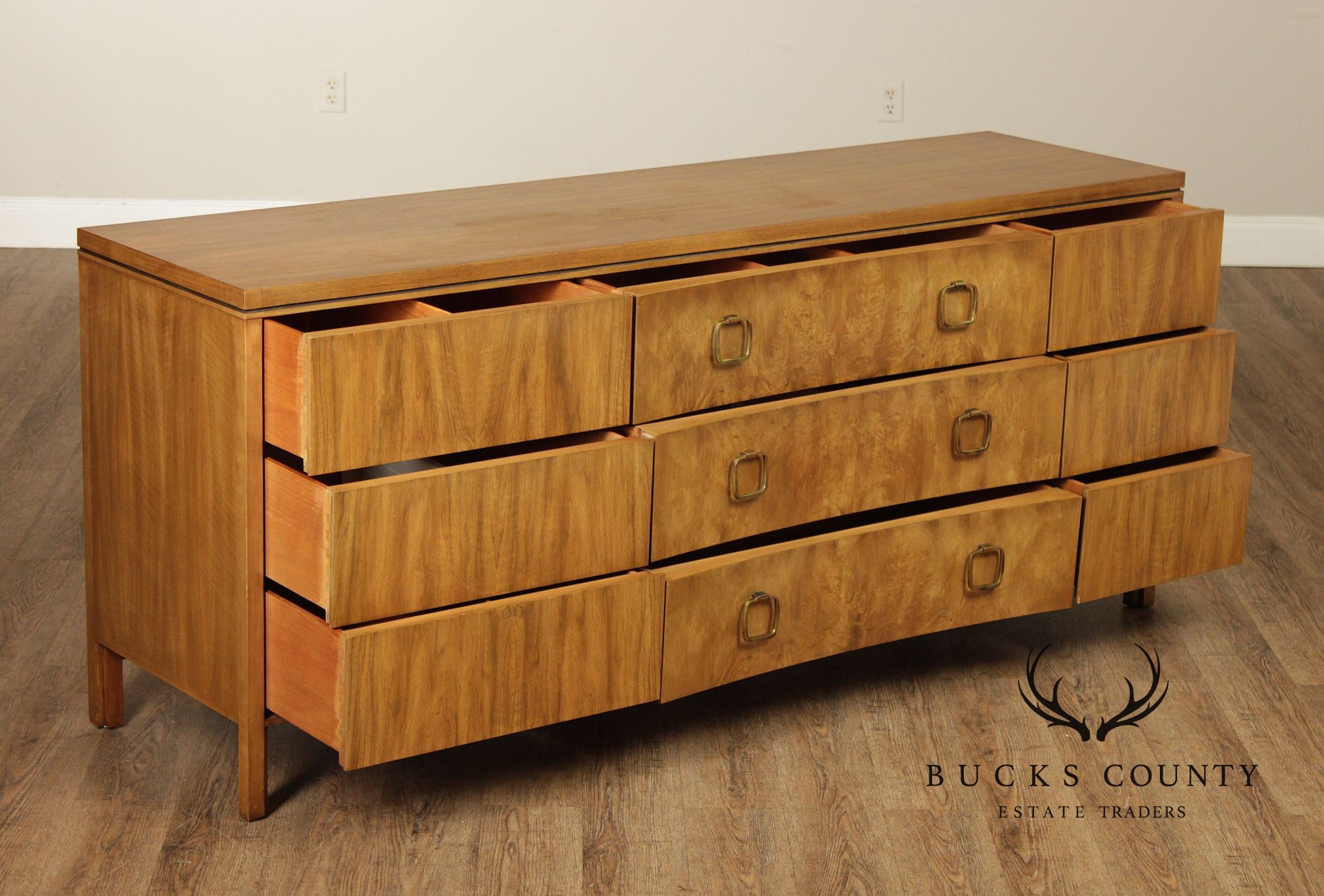 John Widdicomb Mid Century Modern Walnut 9 Drawer Triple Dresser