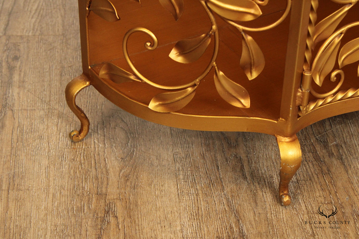 Italian Hollywood Regency Marble Top Floral Console Cabinet