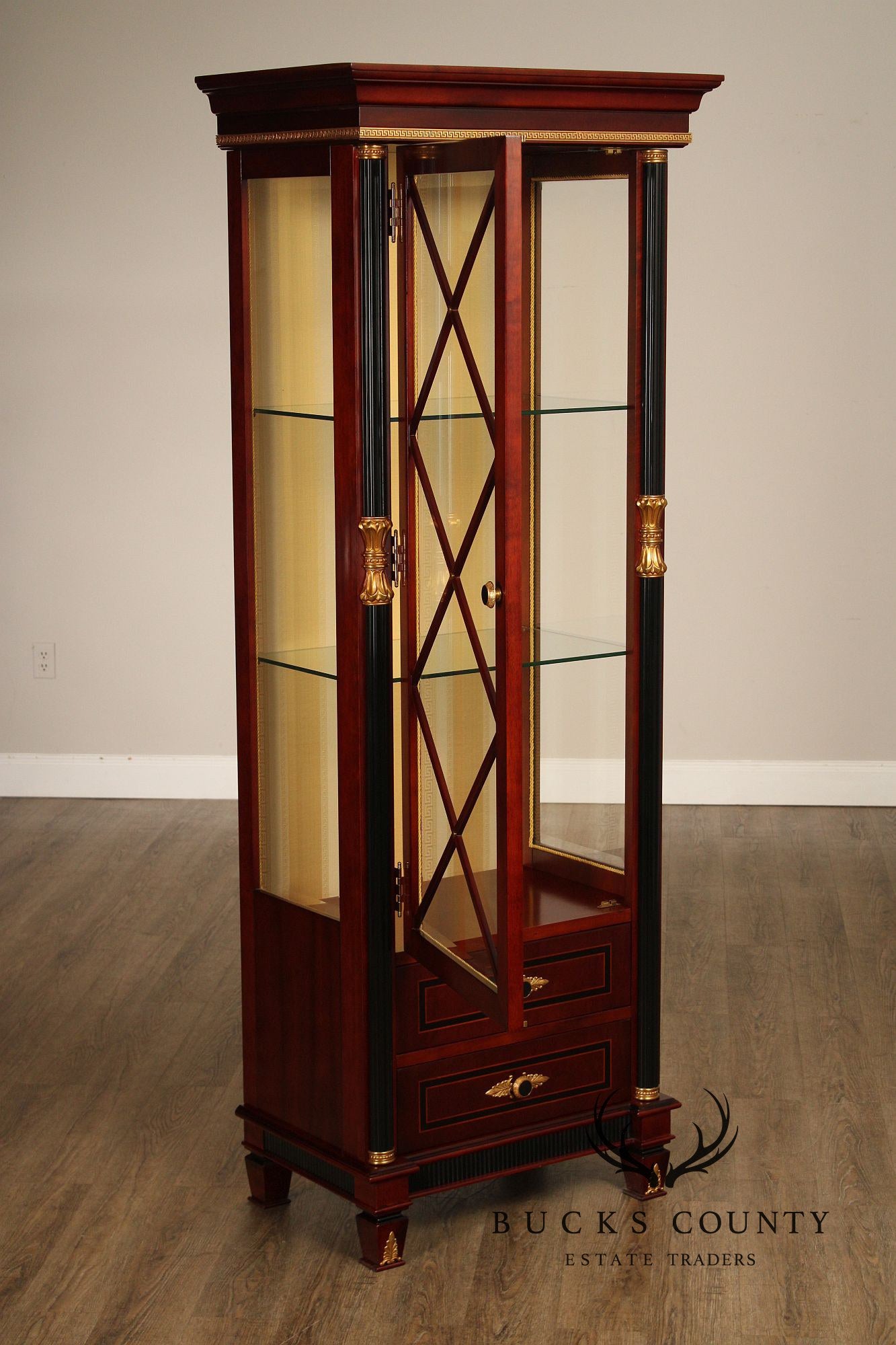 Regency Style Mahogany And Ebonized Pair Of Display Cabinets By Infinity Gigasso