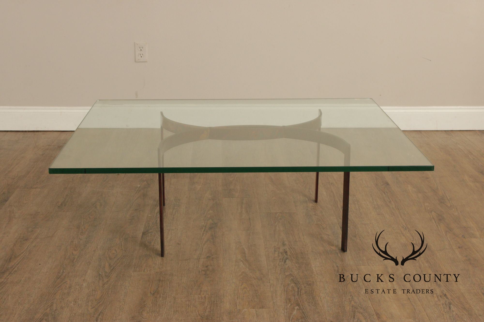 Brutalist Square Glass Top Steel Base Coffee Table