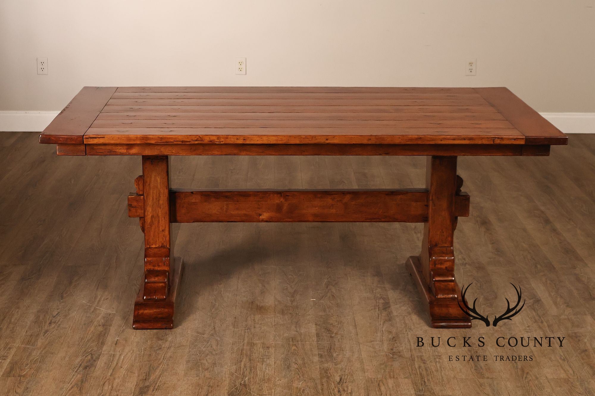 Bausman Farmhouse Trestle Dining Table With 2 Leaves