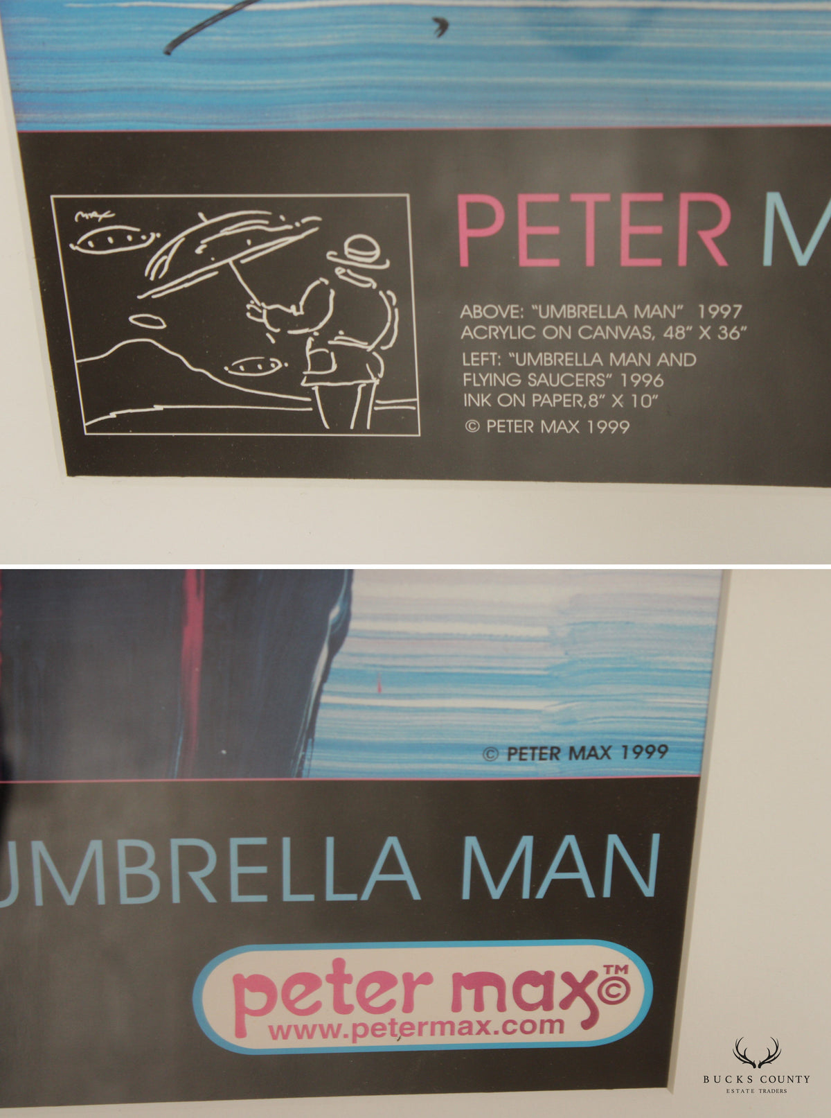 Peter Max 'Umbrella Man' Poster Print, Custom Framed