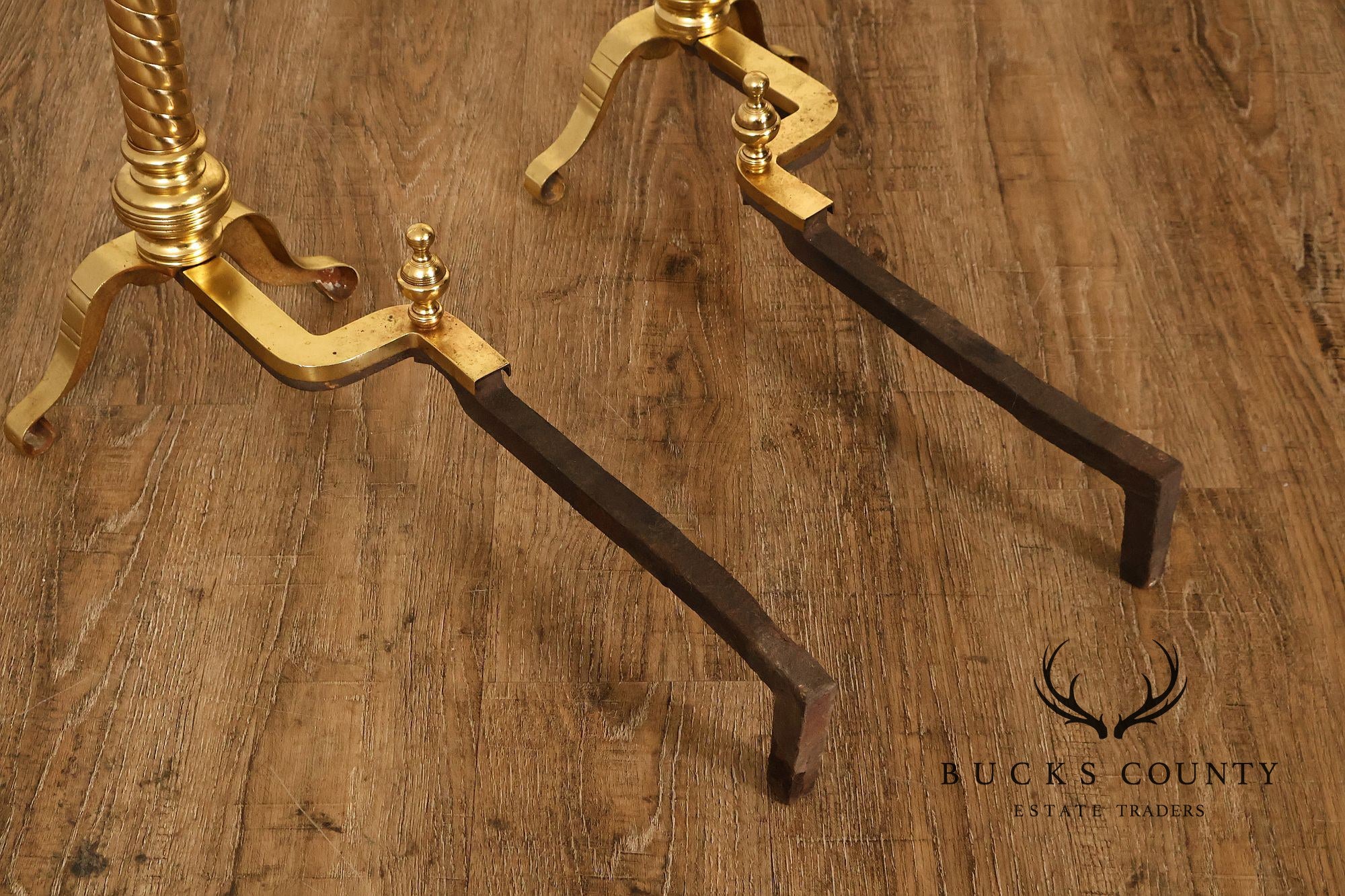 Georgian Style Pair of Polished Brass Fireplace Andirons