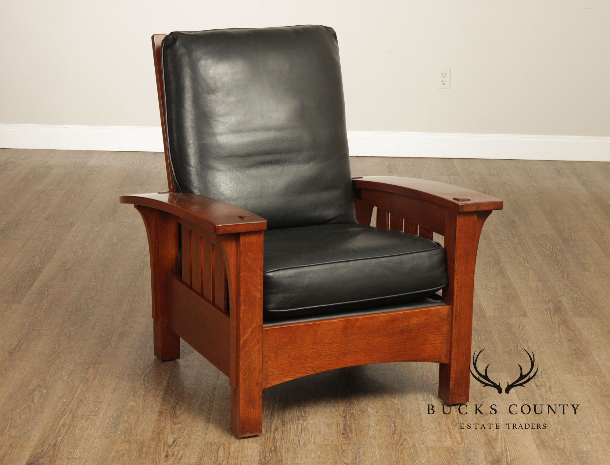 Stickley Mission Collection Oak Bow Arm Morris Chair and Ottoman